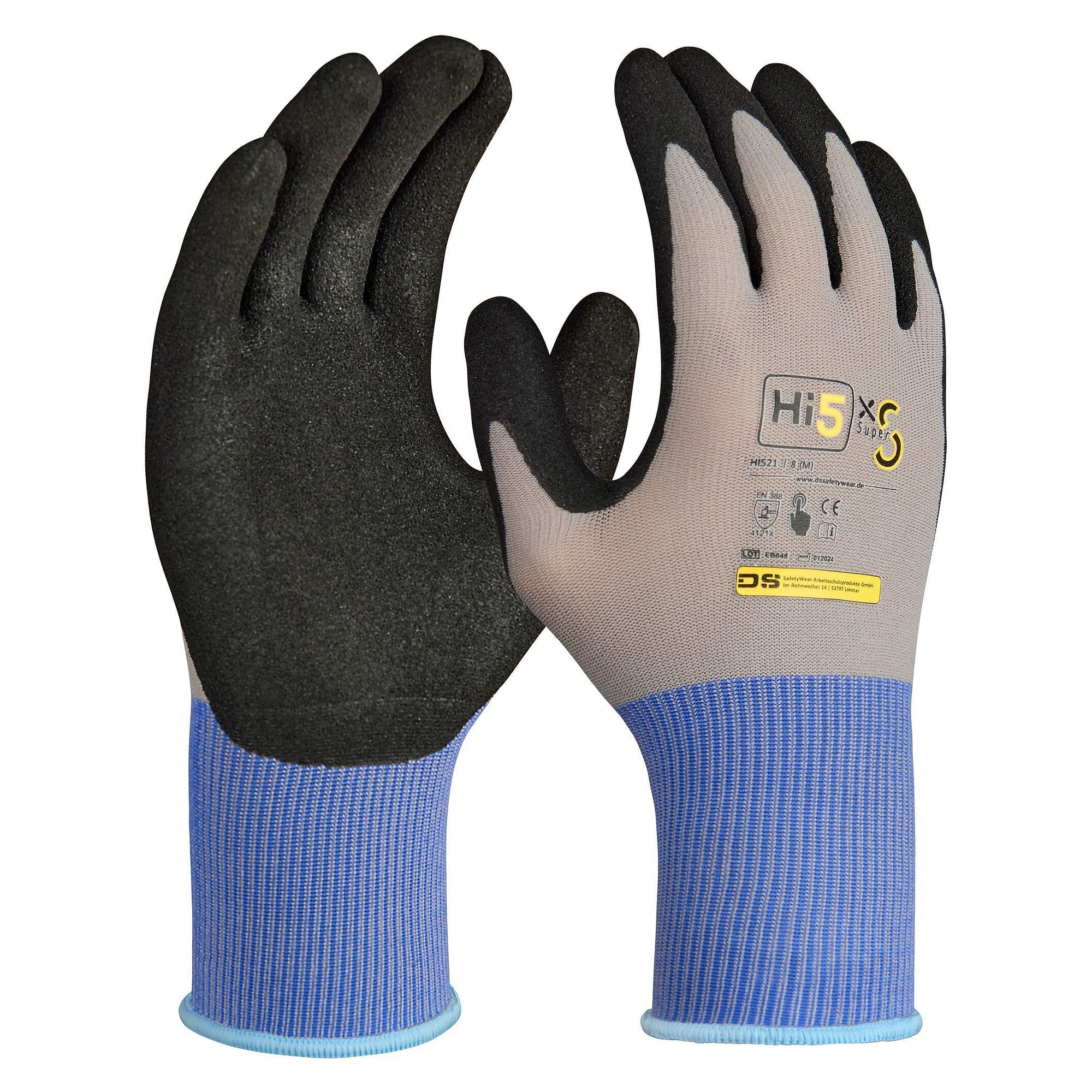 Hi5 X Super S work glove EN 388 4121X, rough nitrile coating, touchscreen, grey/black - DS Safety Wear HI521