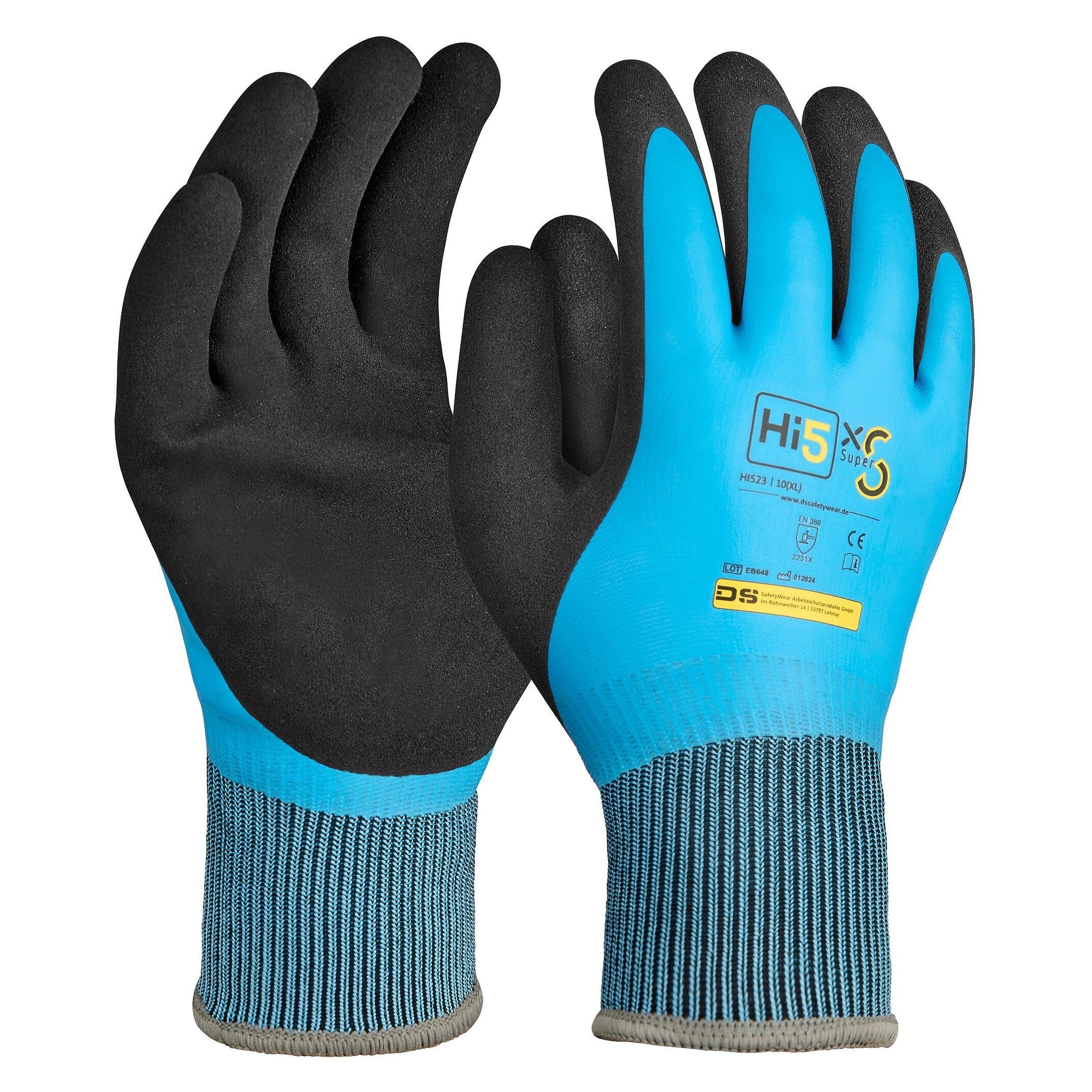 Hi5 X Super S winter glove EN 388 3231X with double full latex coating, blue/black - DS Safety Wear HI523