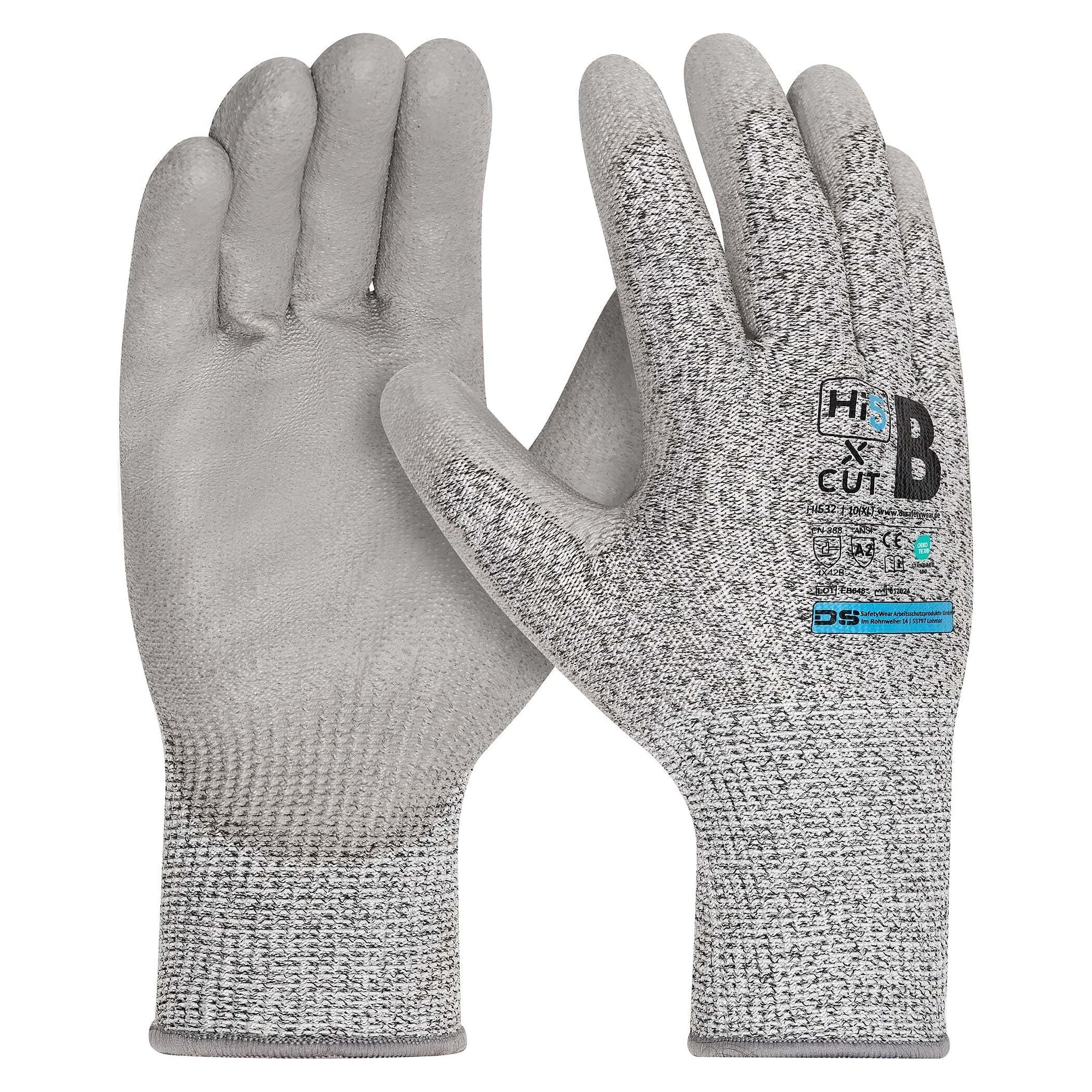 Hi5 X Cut cut-resistant glove EN 388 4X42B with thin PU coating, 13 gauge, grey - DS Safety Wear HI532