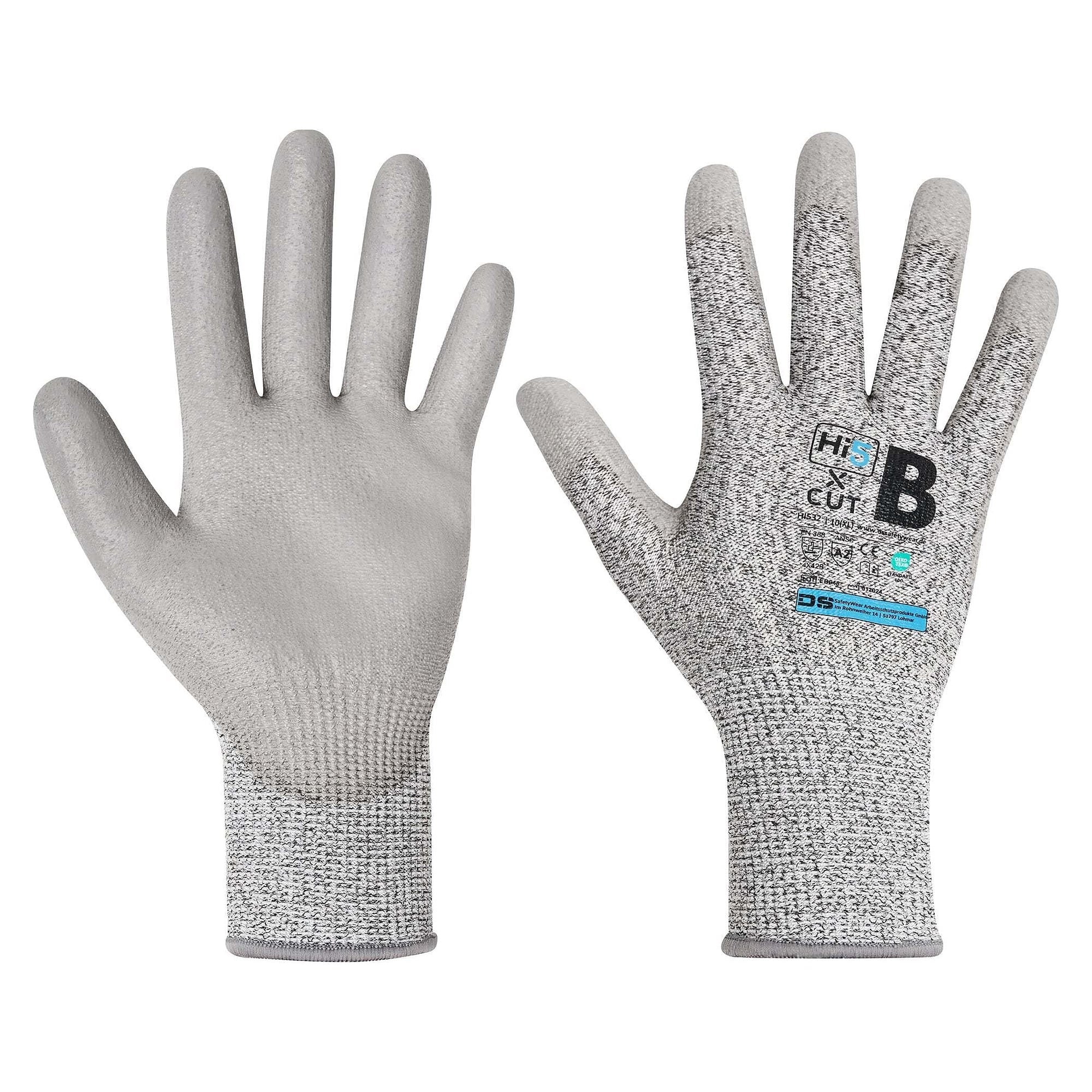 Schnittschutzhandschuh Hi5 X Cut EN 388 4X42B mit dünner PU-Beschichtung, 13 Gauge, grau - DS Safety Wear HI532