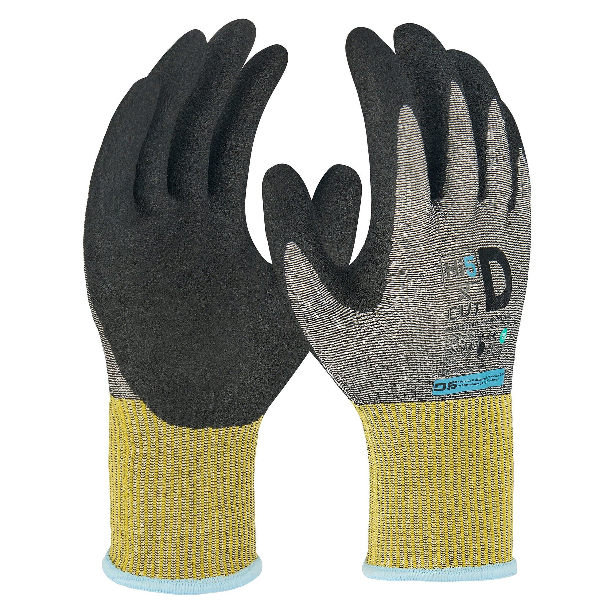 Hi5 X Cut cut-resistant glove EN 388 4X43D with rough nitrile coating, black - DS Safety Wear HI534
