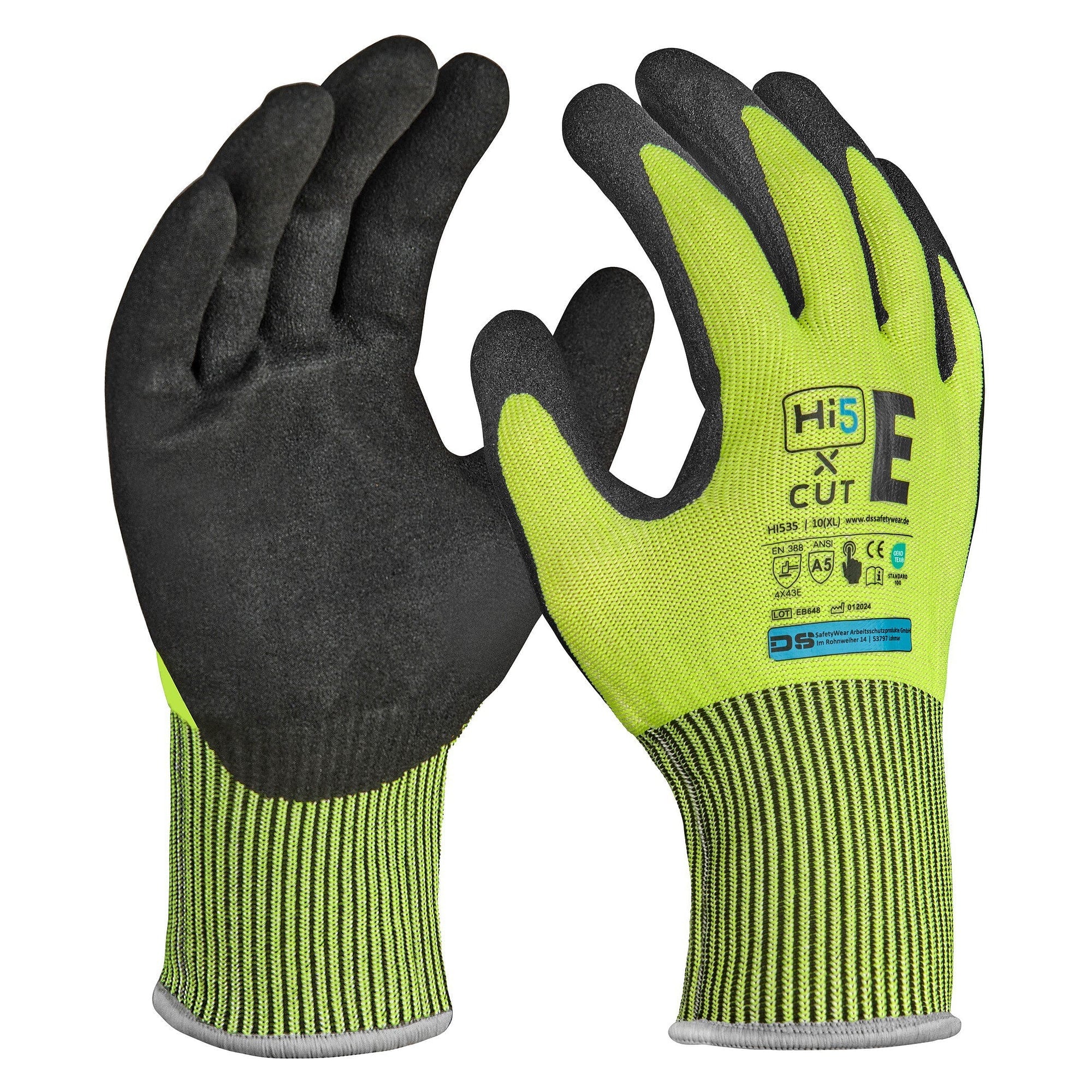 Hi5 X Cut cut-resistant glove EN 388 4X43E with sandy nitrile coating, touchscreen, yellow - DS Safety Wear HI535