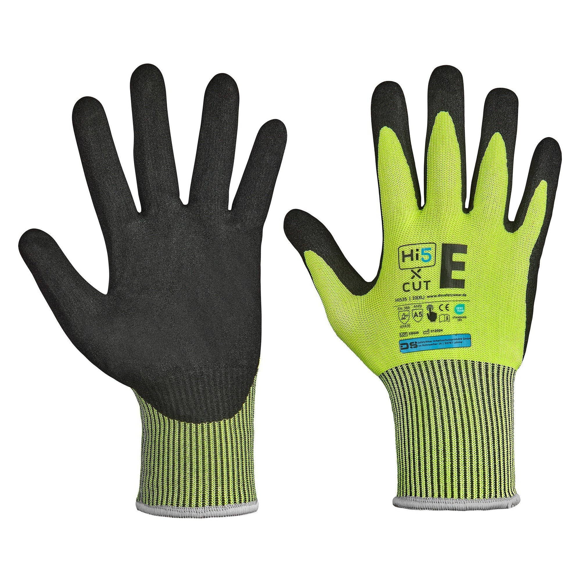 Schnittschutzhandschuh Hi5 X Cut EN 388 4X43E mit Nitril-Sandbeschichtung, Touchscreen, gelb - DS Safety Wear HI535