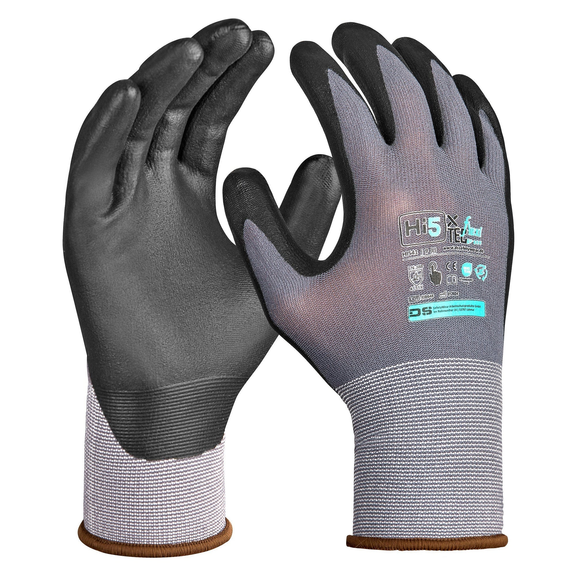 Hi5 X Basic assembly glove EN 388 4131X with elastane and nitrile foam, touchscreen, grey/black - DS Safety Wear HI541