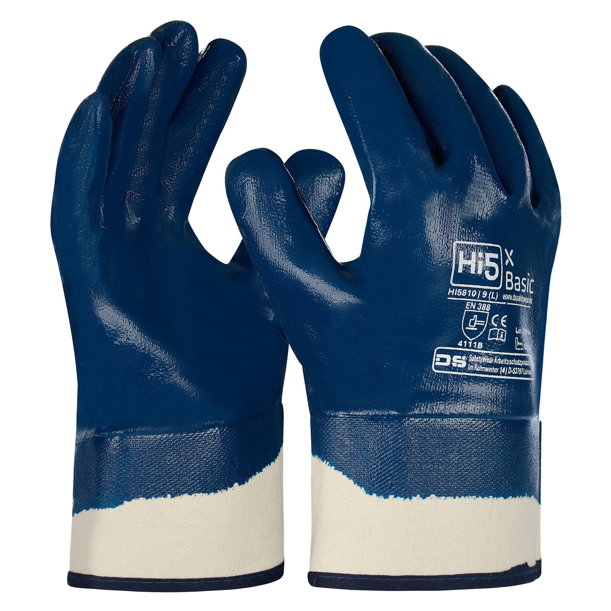 Hi5 X Basic work glove, full nitrile coating, cotton jersey lining, abrasion resistant, blue - DS Safety Wear HI5810