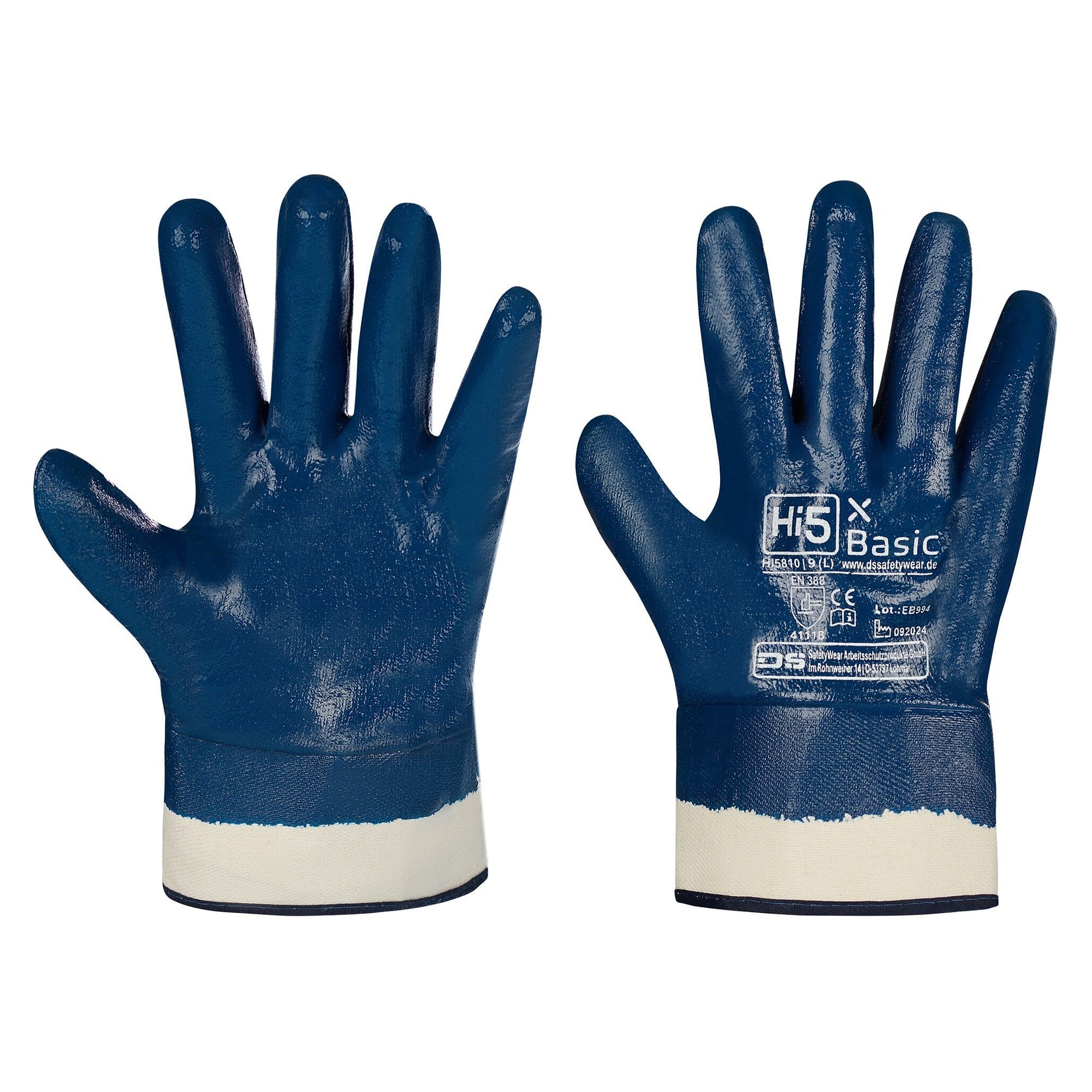 Arbeitshandschuh Hi5 X Basic, Nitril-Vollbeschichtung, Baumwoll-Jerseyfutter, blau - DS Safety Wear HI5810