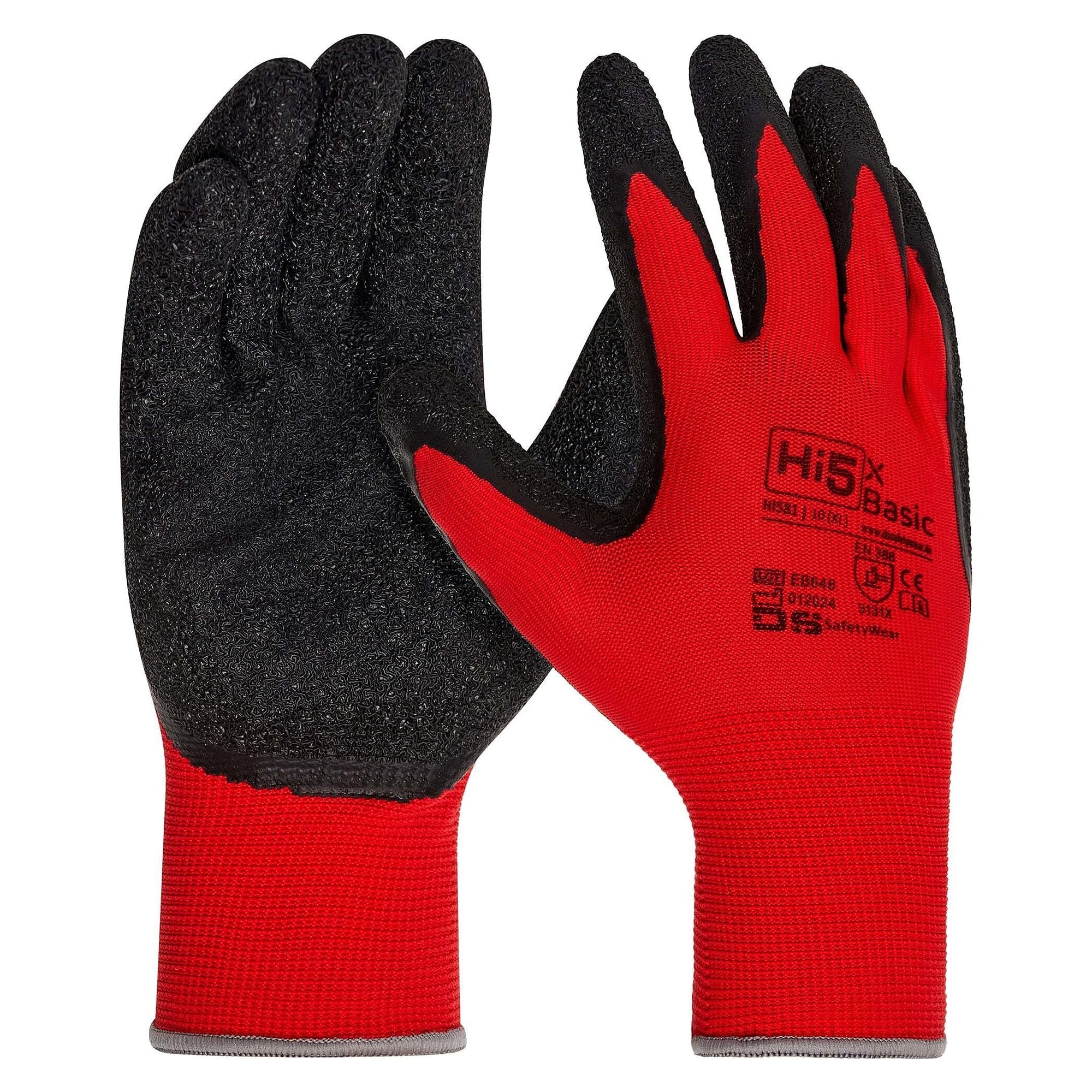 Arbeitshandschuh Hi5 X Basic mit Latexbeschichtung, EN 388 3131X, rot/schwarz - DS Safety Wear HI581