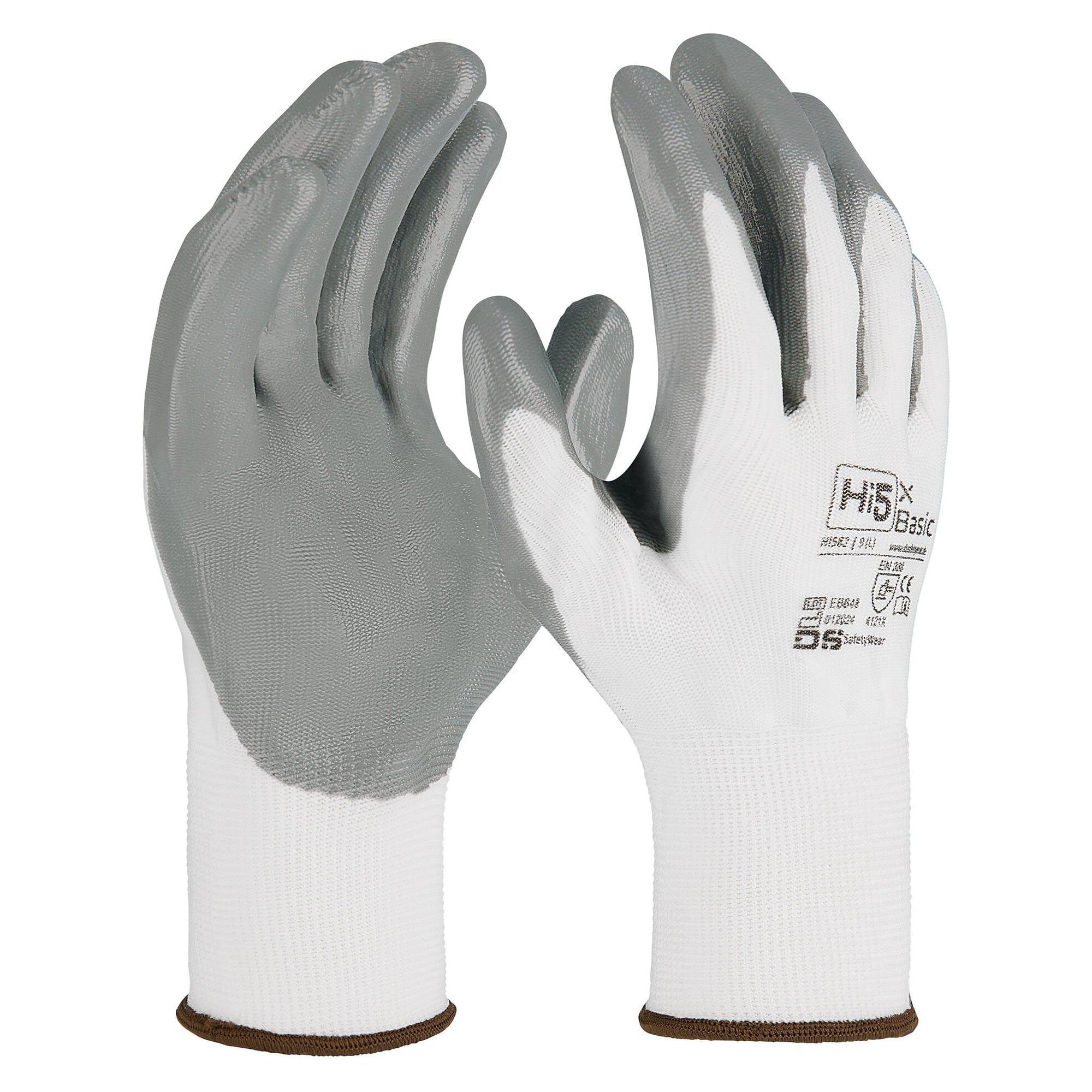 Arbeitshandschuh Hi5 X Basic, Nitrilbeschichtung, leicht und atmungsaktiv, EN 388 4121X, weiß/grau - DS Safety Wear HI582
