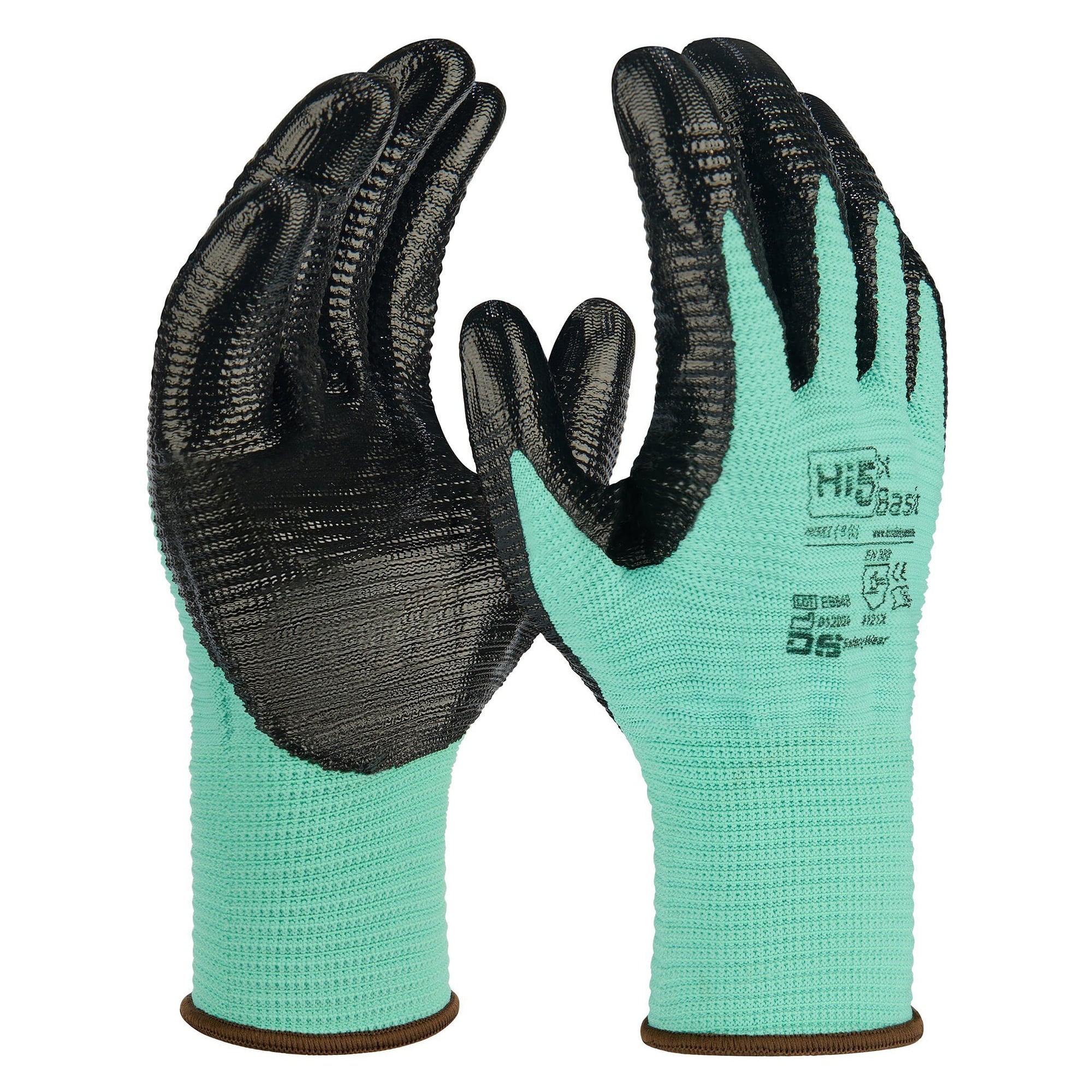 Arbeitshandschuh Hi5 X Basic mit Nitrilbeschichtung, nahtlos, EN 388 4121X, grün/schwarz - DS Safety Wear HI583