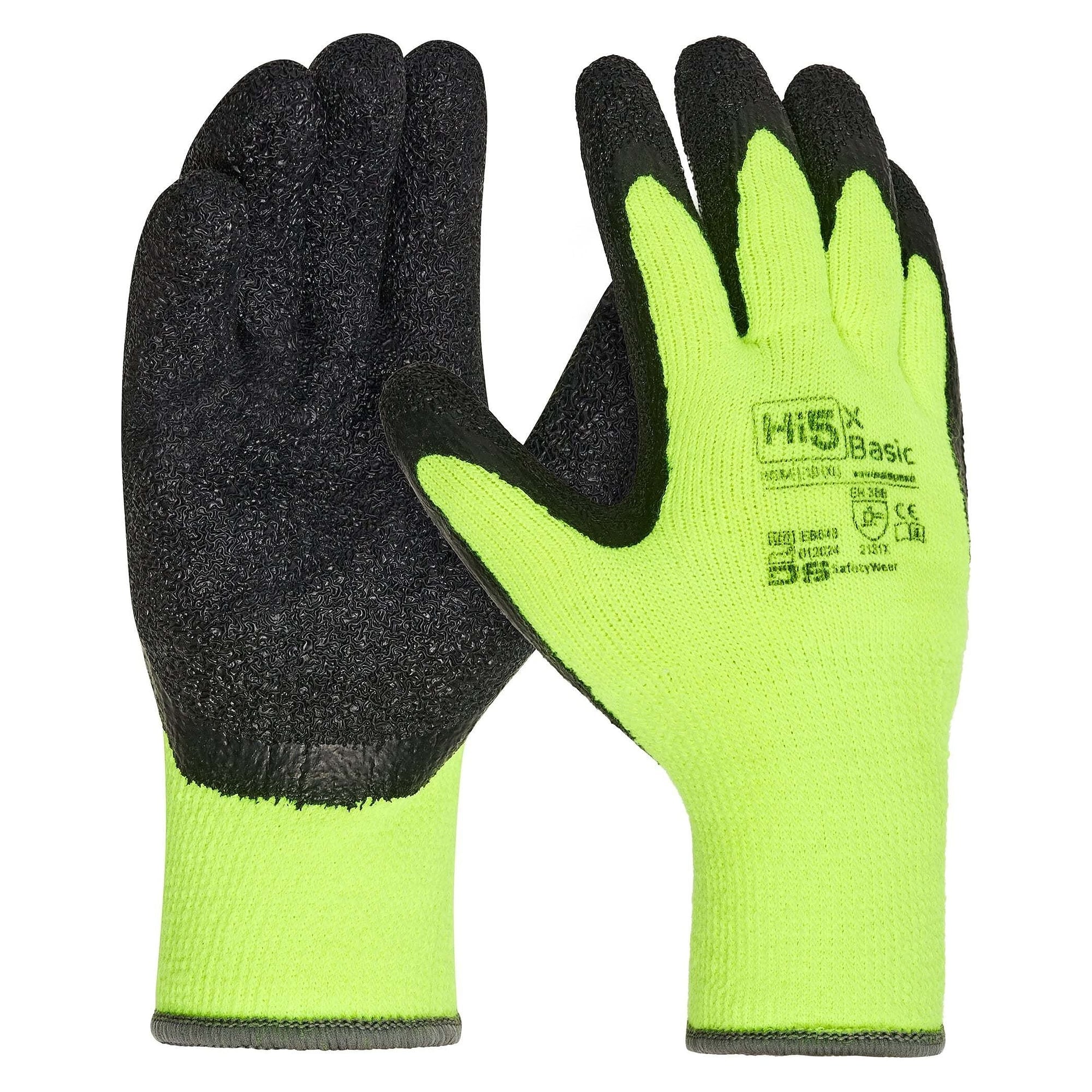 Hi5 X Basic winter glove EN 388 2131X with latex coating and acrylic lining, yellow/black - DS Safety Wear HI584