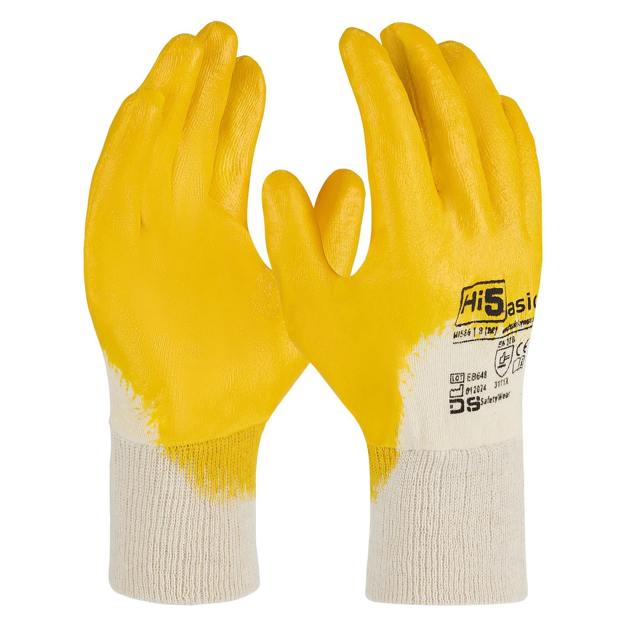 Arbeitshandschuh Hi5 X Basic mit glatter Nitril-Teilbeschichtung, EN 388 3111X, weiß/gelb - DS Safety Wear HI586