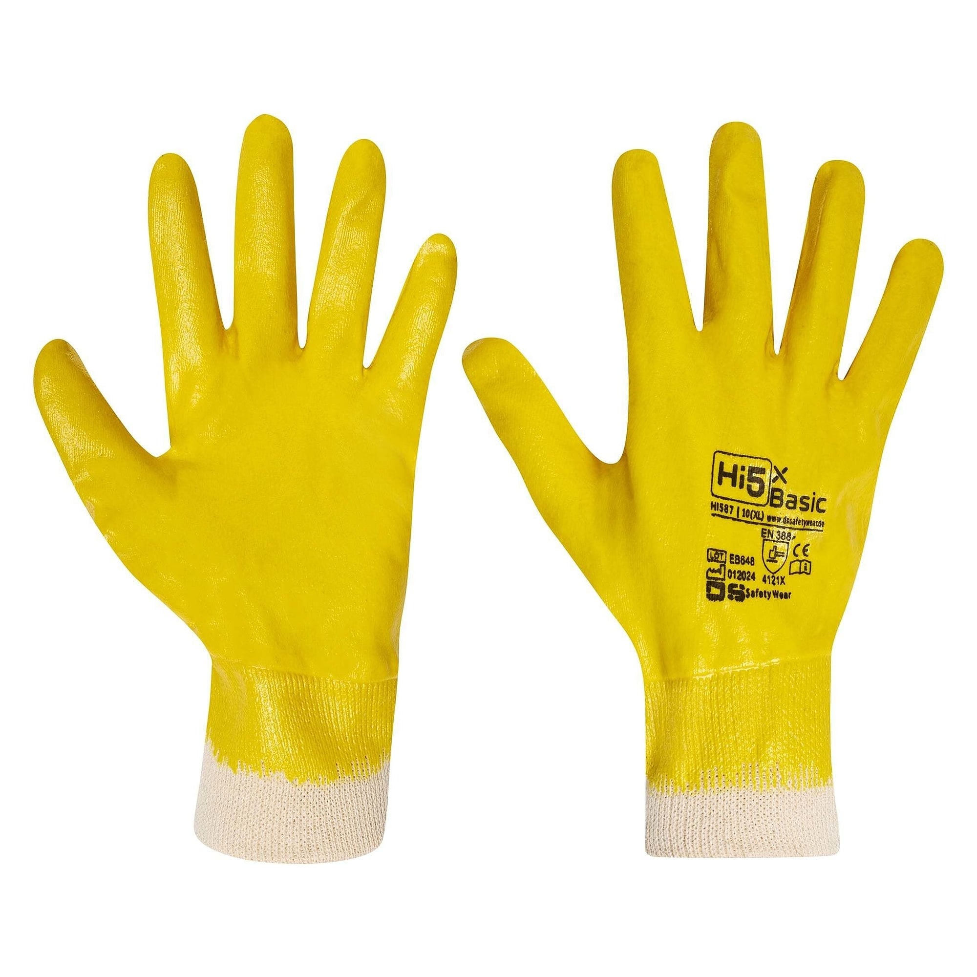 Arbeitshandschuh Hi5 X Basic EN 388 4121X, Nitril-Vollbeschichtung, Interlockfutter, weiß/gelb - DS Safety Wear HI587