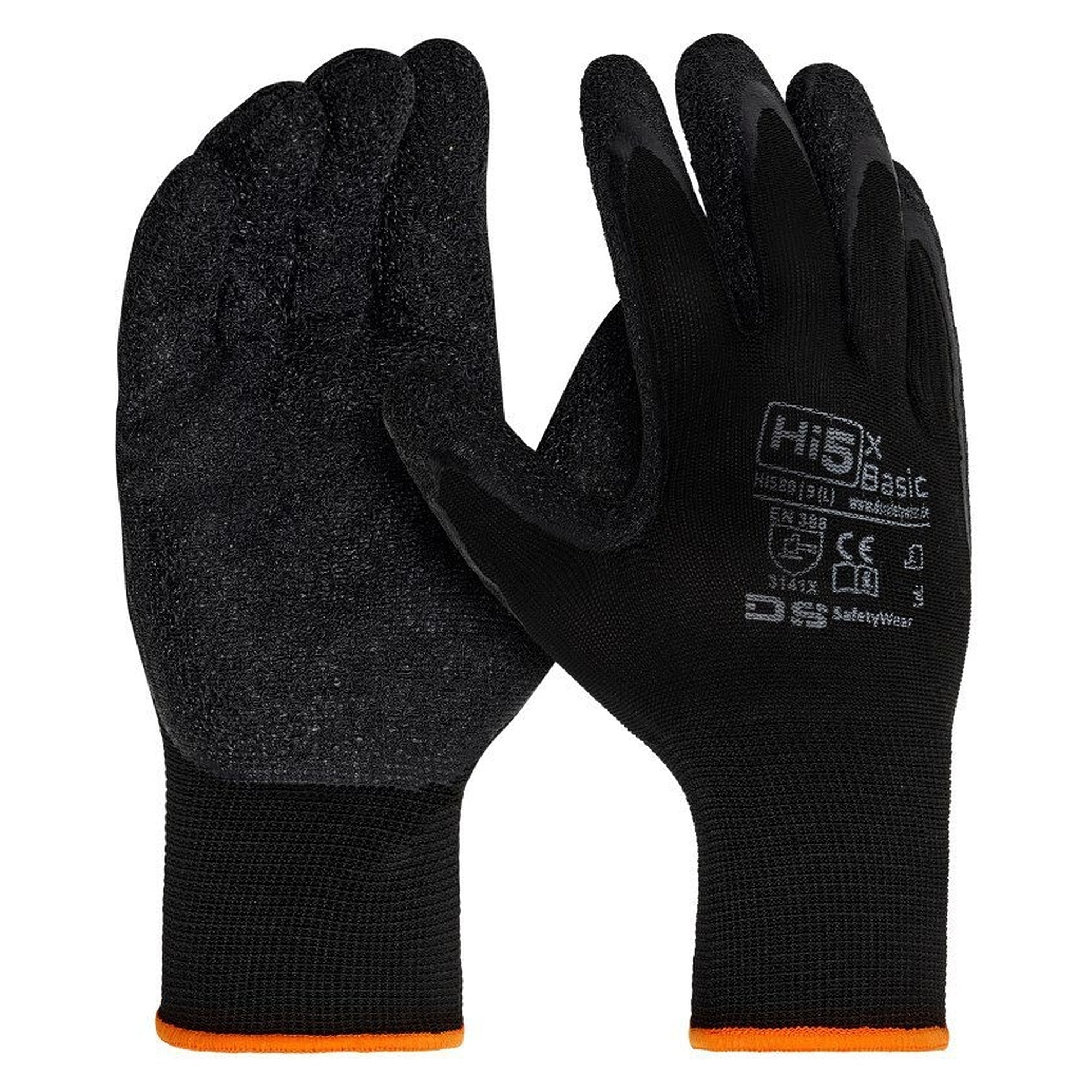 Arbeitshandschuh Hi5 X Basic mit Latex-Crinkle-Handfläche, EN 388 3141X, schwarz - DS Safety Wear HI589