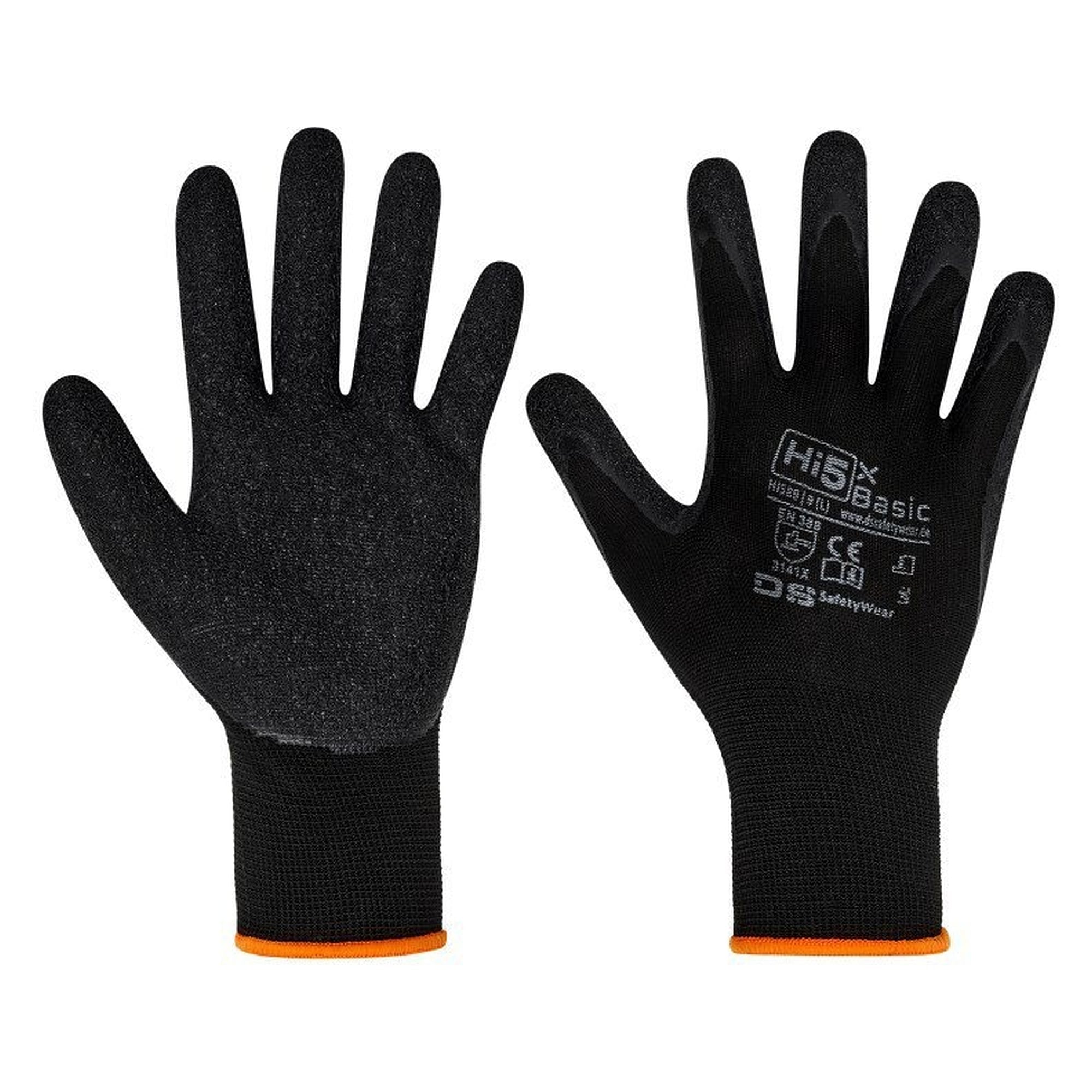 Arbeitshandschuh Hi5 X Basic mit Latex-Crinkle-Handfläche, EN 388 3141X, schwarz - DS Safety Wear HI589