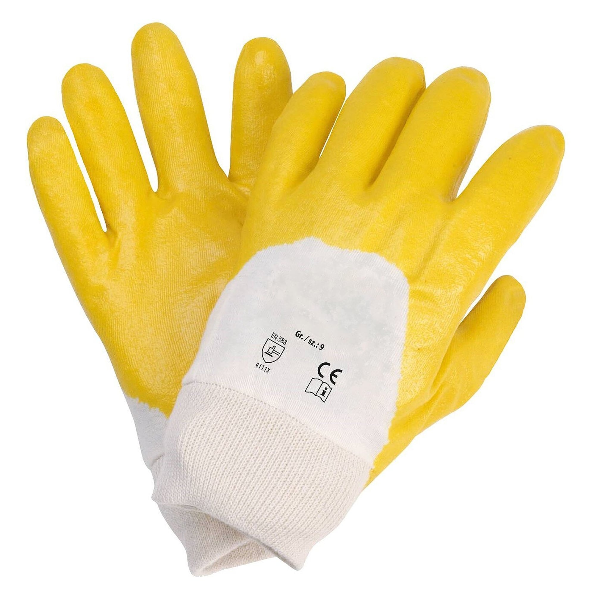 Gant de travail en nitrile avec poignet tricoté, enduction partielle, EN 388, jaune - DS Safety Wear HS