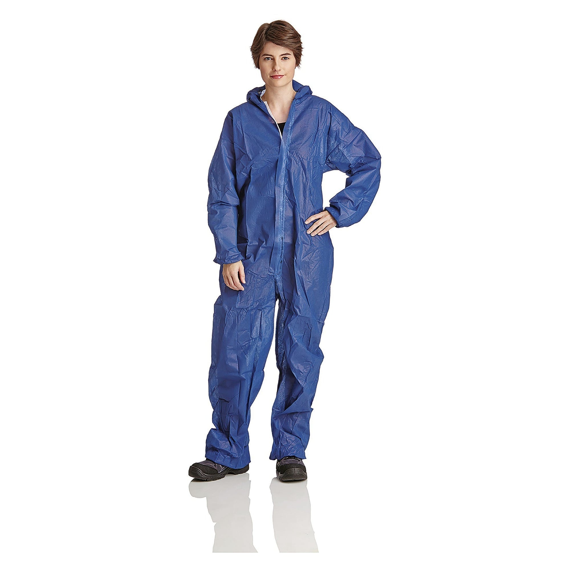 PP-Einwegoverall 50 g/m² mit Kapuze, atmungsaktiv, Gummizüge, Reißverschlussabdeckung, blau - DS Safety Wear PP50B