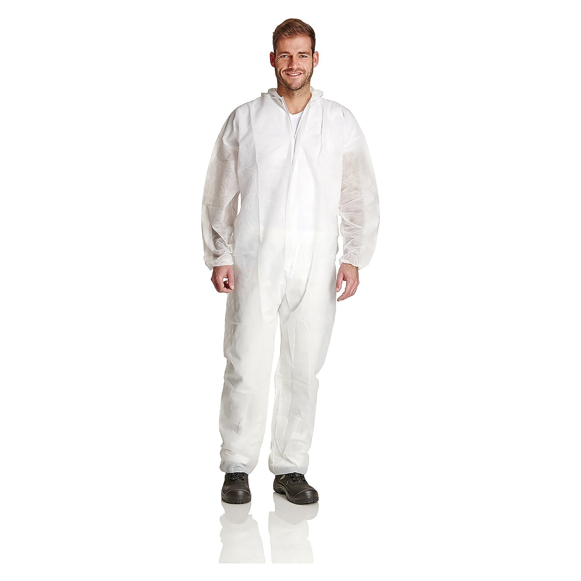 Einweg-Overall aus PP-Vlies 50 g/m² mit Kapuze, atmungsaktiv, weiß - DS Safety Wear PP50
