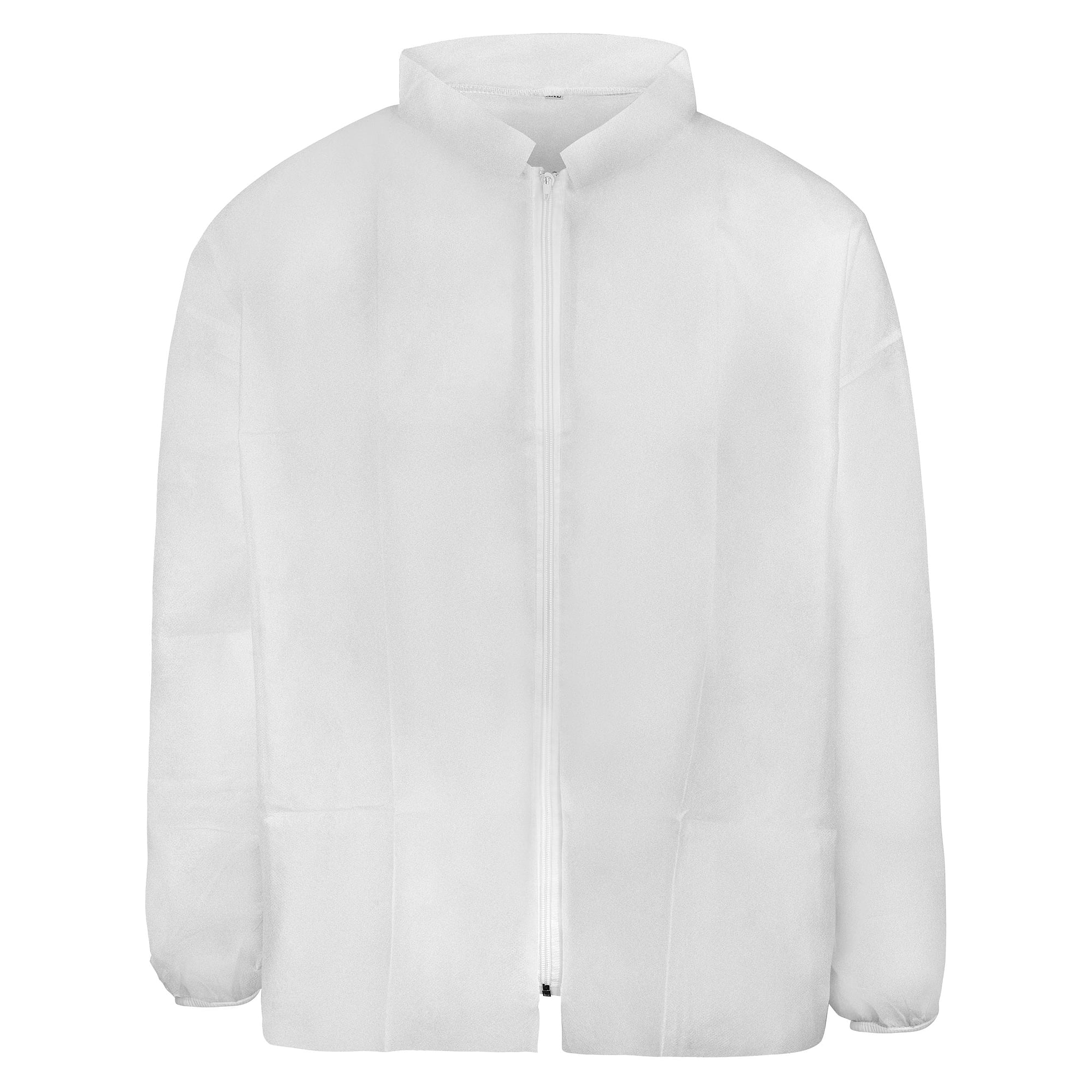 Einweg-Jacke aus PP-Vlies 28 g/m² mit doppeltem Stehkragen und Reißverschluss, weiß - DS Safety Wear PPJA