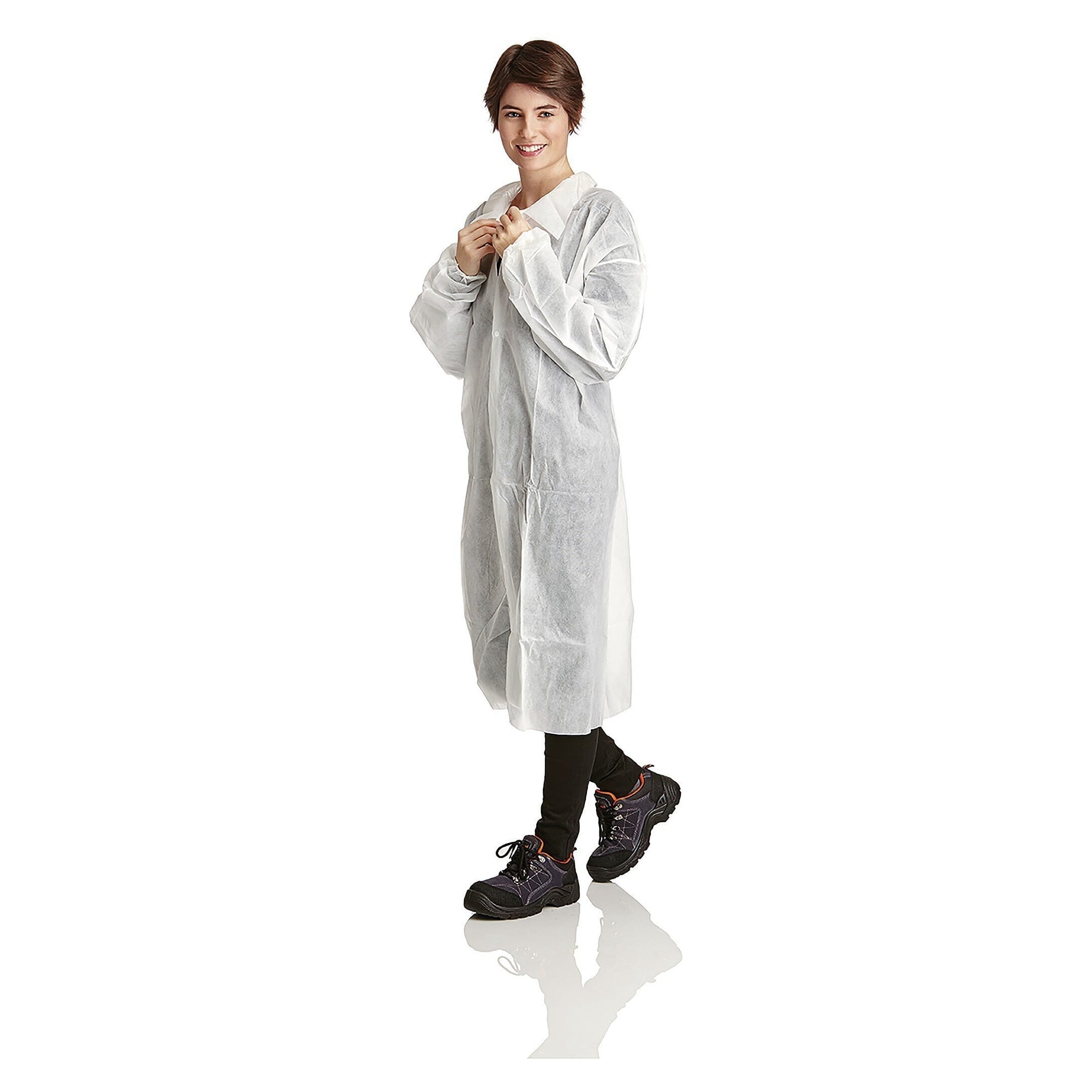 Blouse jetable en non-tissé PP 40 g/m², col, boutons-pression, poignets élastiques, blanche - DS Safety Wear PPKI40