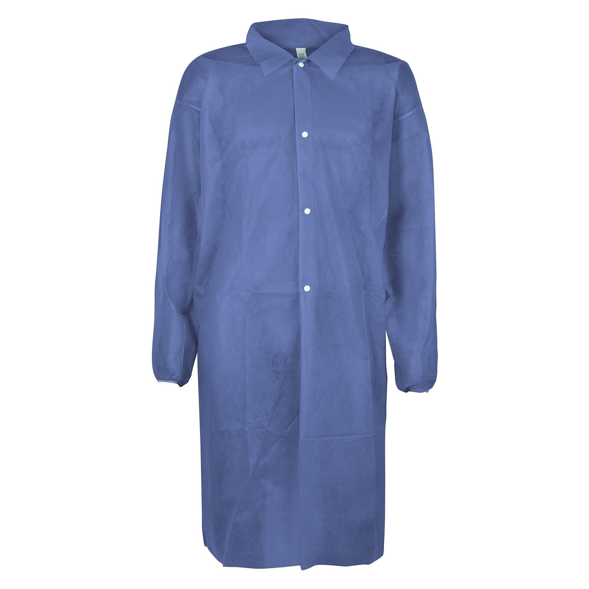 Einweg-Kittel aus PP-Vlies 28 g/m² mit Kragen, 4 Druckknöpfen und Armgummi, blau - DS Safety Wear PPKIB