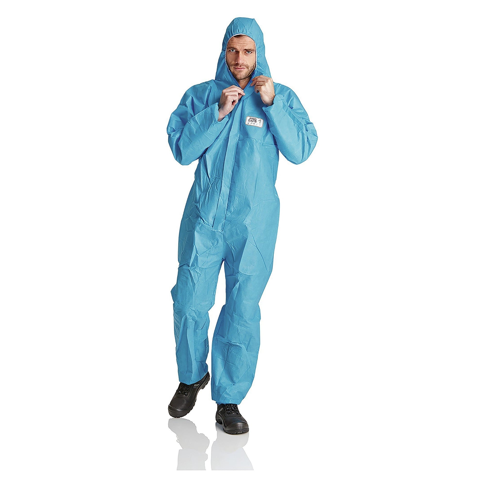 Combinaison jetable ProSafe 1 en SMMS 4 couches, respirante, antistatique, avec capuche, bleue - DS Safety Wear PS1B