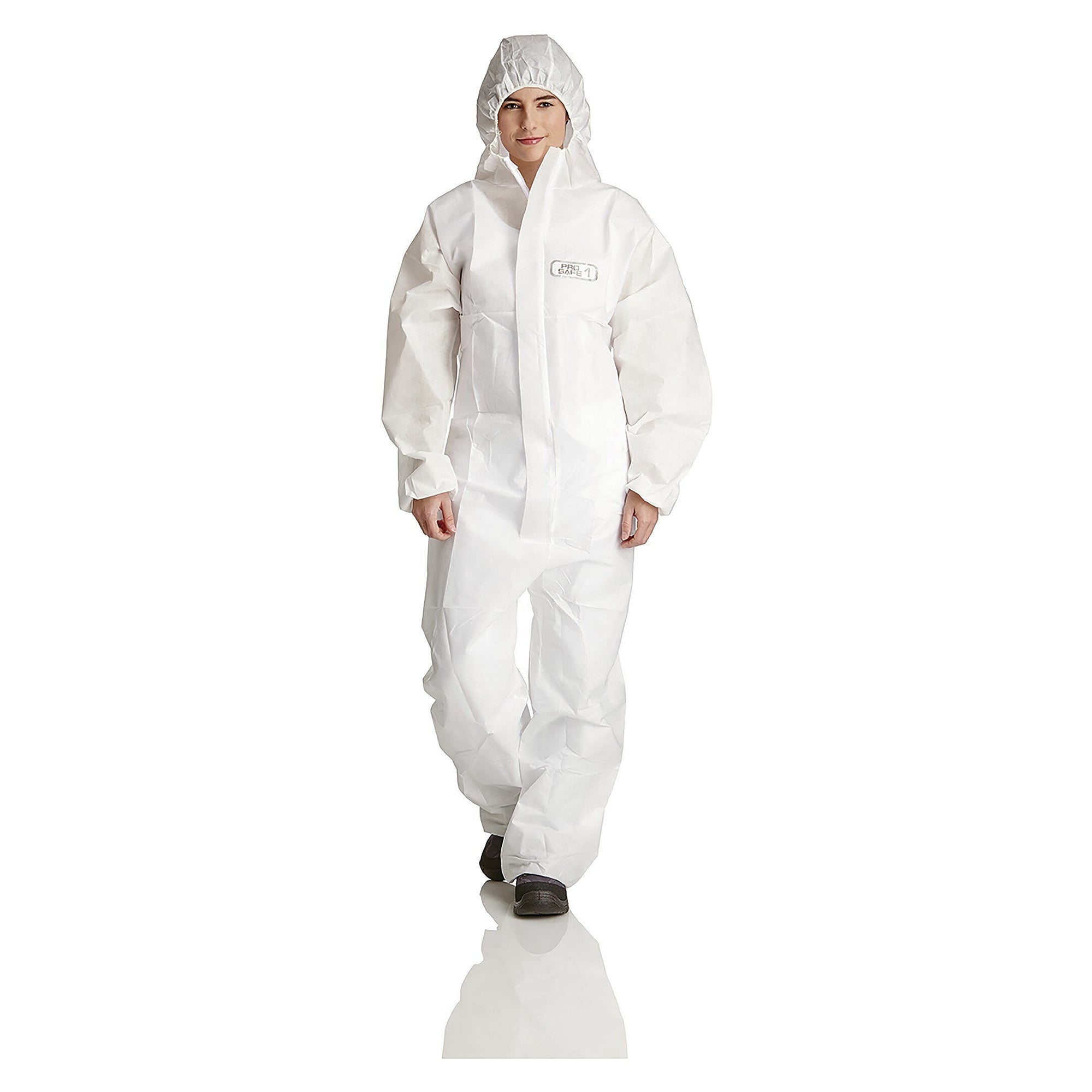Einweg-Schutzoverall ProSafe 1 aus 4-lagigem SMMS, antistatisch, mit Kapuze, weiß - DS Safety Wear PS1