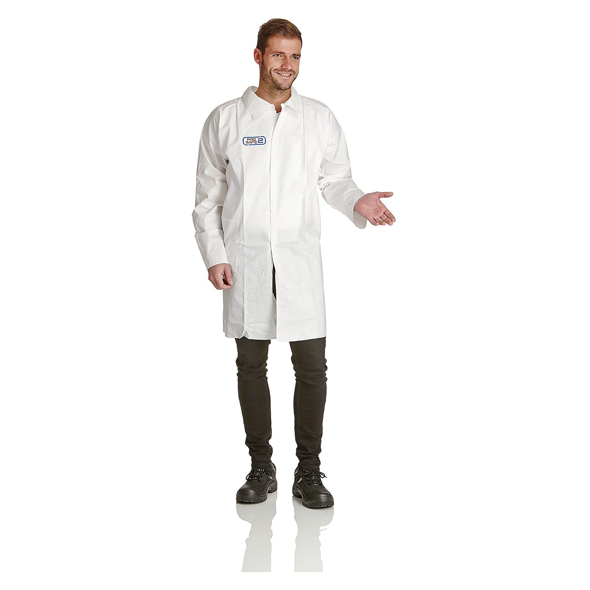 Blouse jetable ProSafe 2 en film microporeux, matériau selon EN 14126, blanche - DS Safety Wear PS2KI
