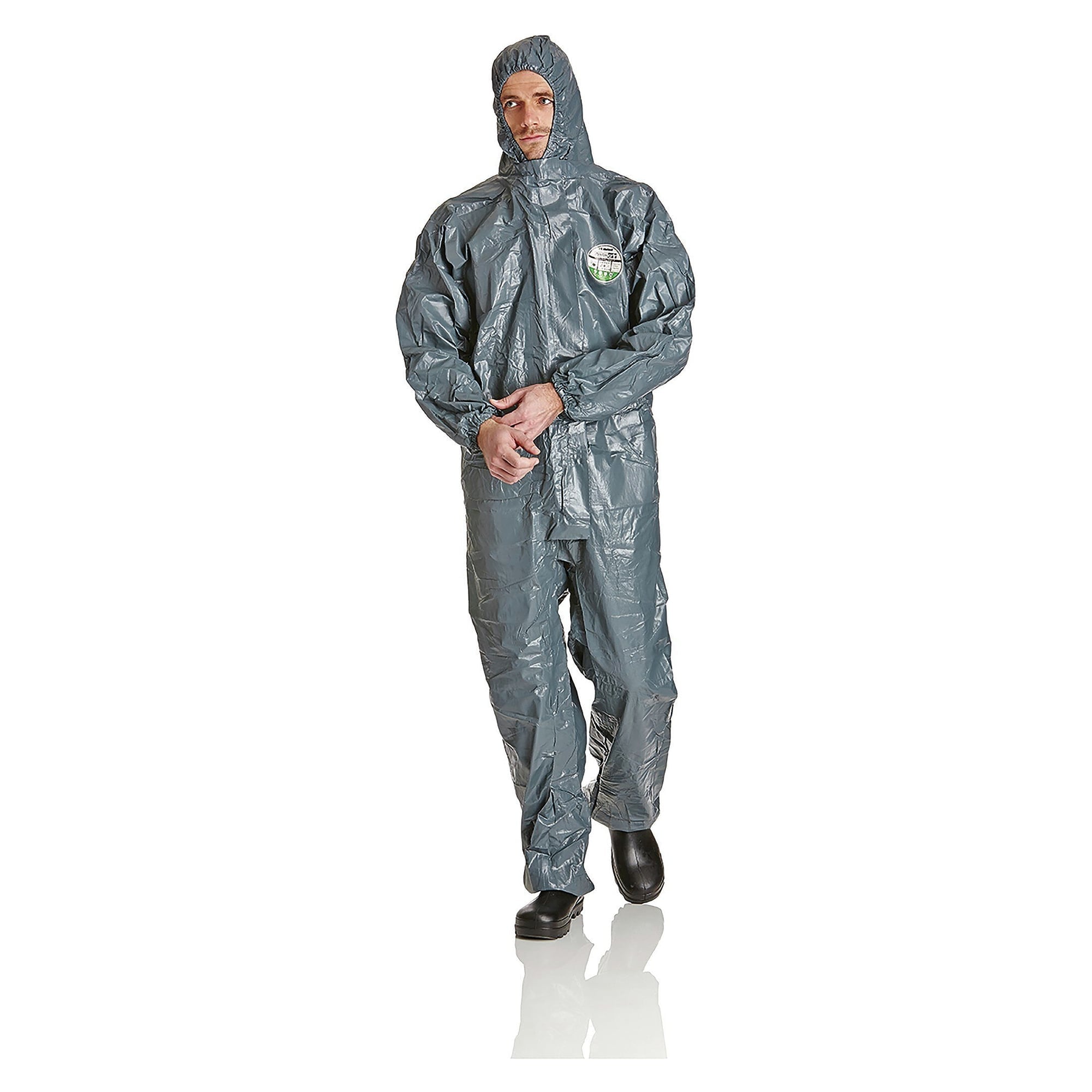 Pyrolon CRFR protective coverall, flame retardant, hooded, heat-sealed seams, grey-green - DS Safety Wear PYROCR