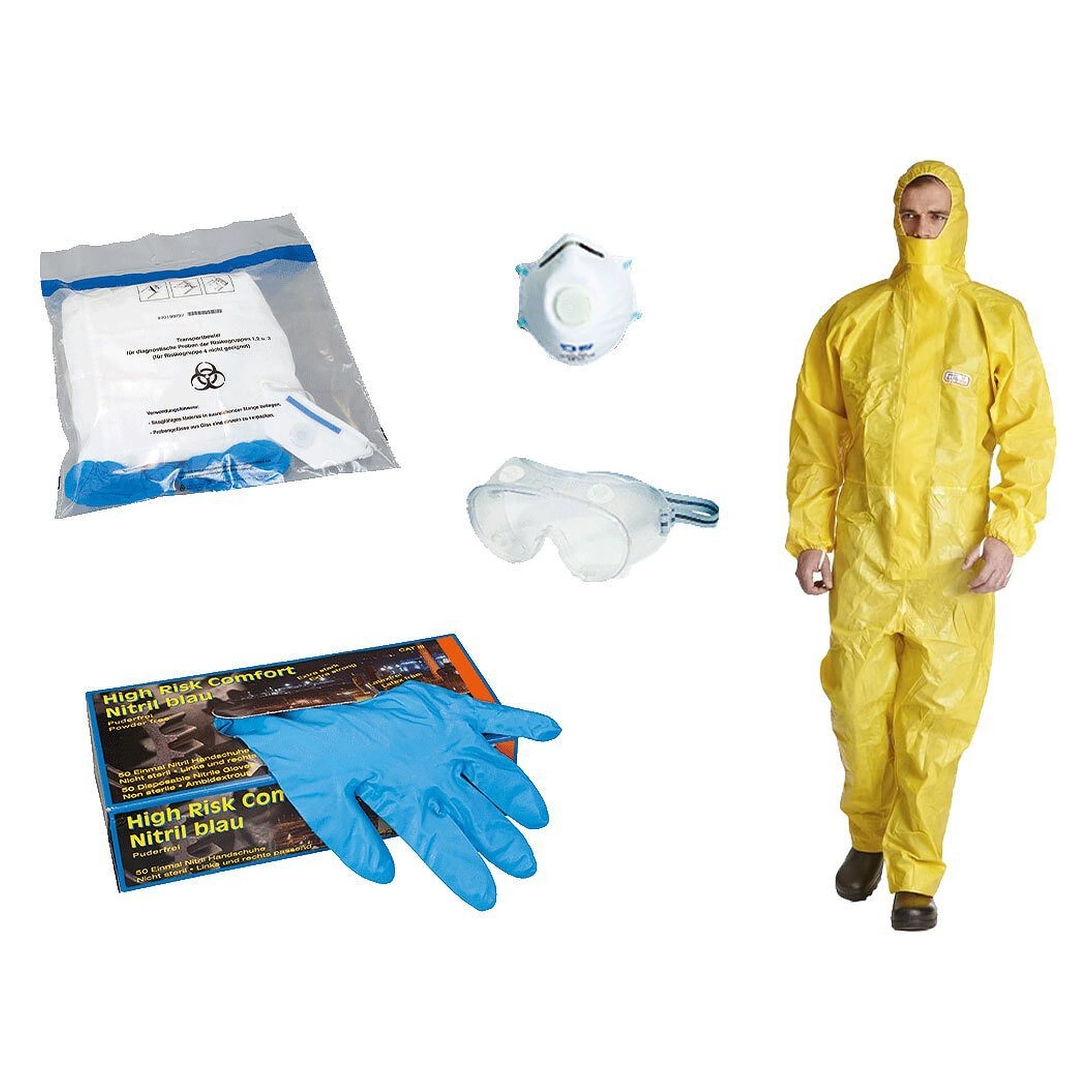Kit anti-infection TOP, niveaux biologiques 2 et 3, avec combinaison et masque FFP3 - DS Safety Wear SET-T