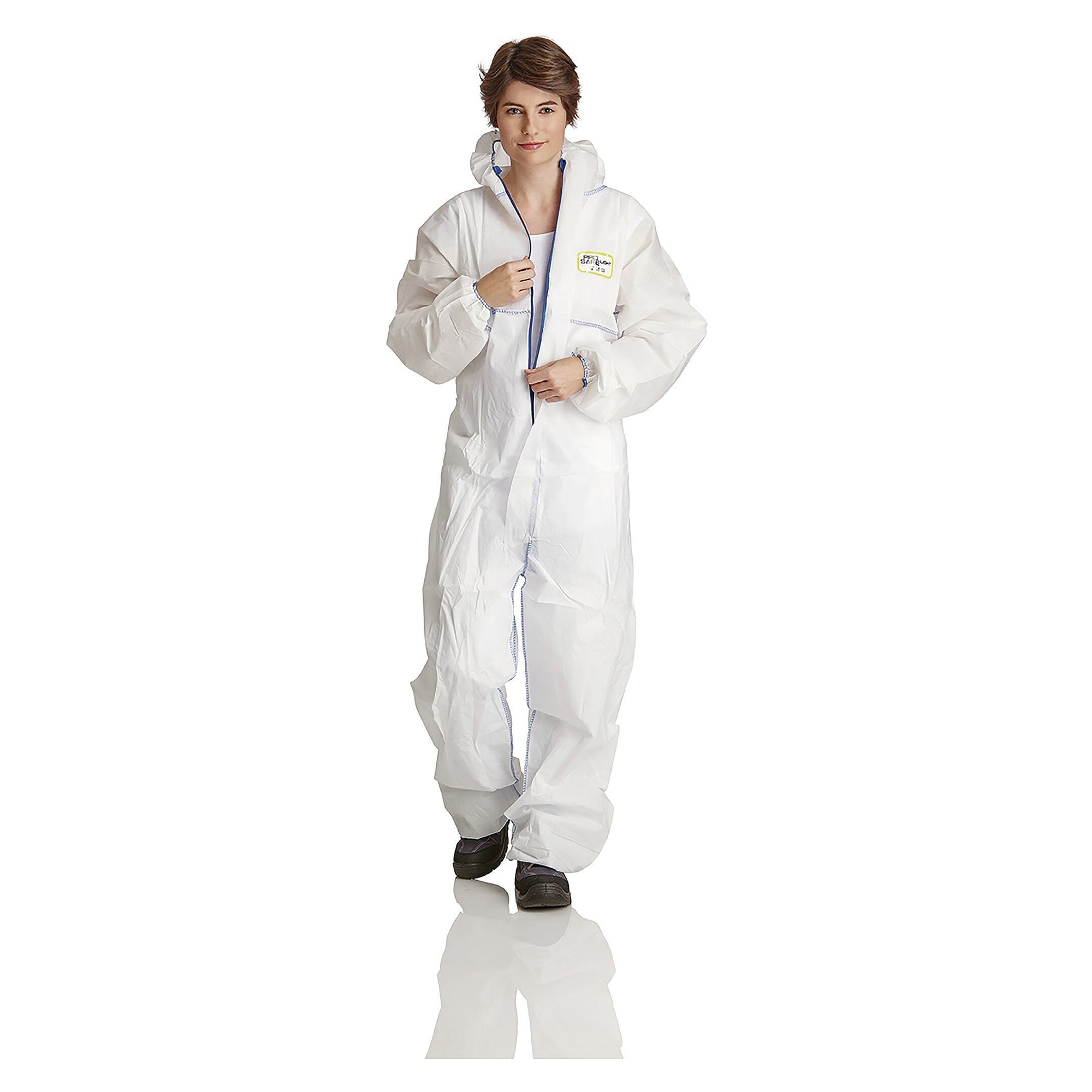 Einweg-Schutzoverall ProSafe LIGHT aus 3-lagigem SMS mit Kapuze, weiß - DS Safety Wear SMS