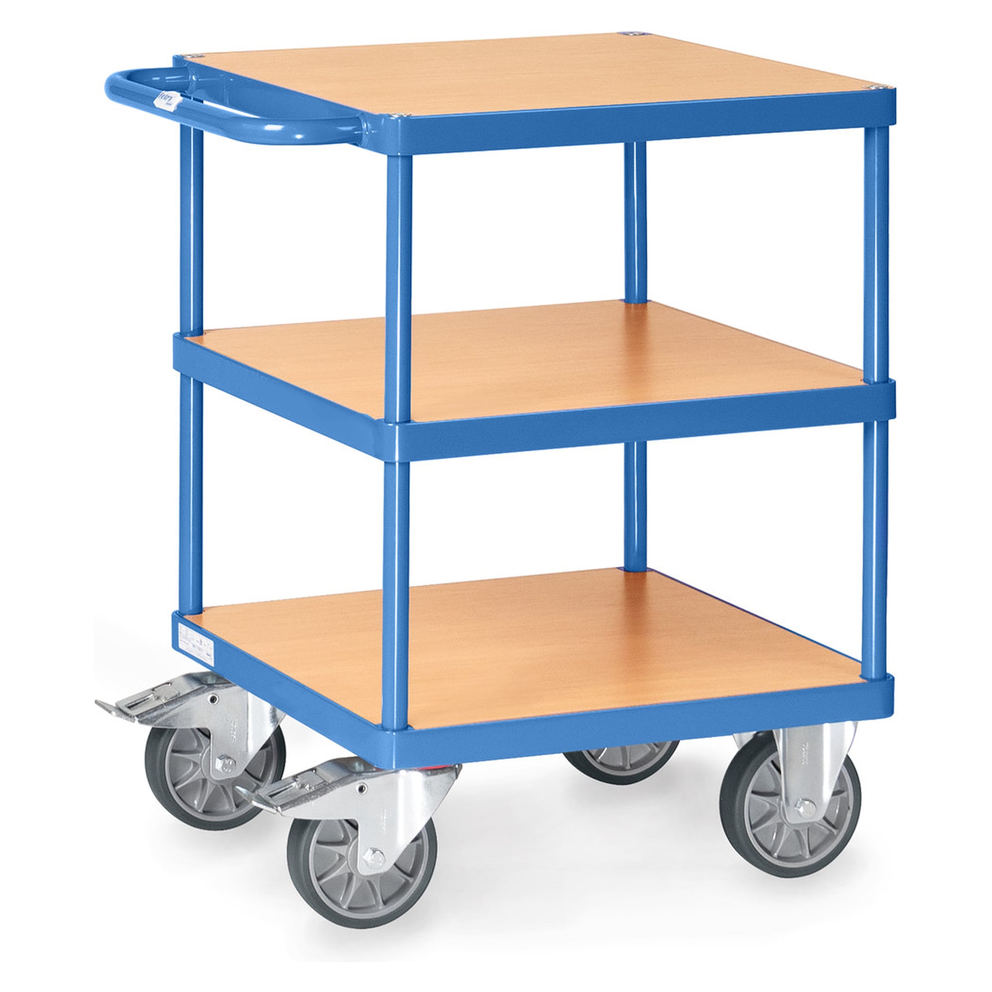 Chariot plateau 500 kg, 3 plateaux, surface 600 x 600 mm - Fetra 2416