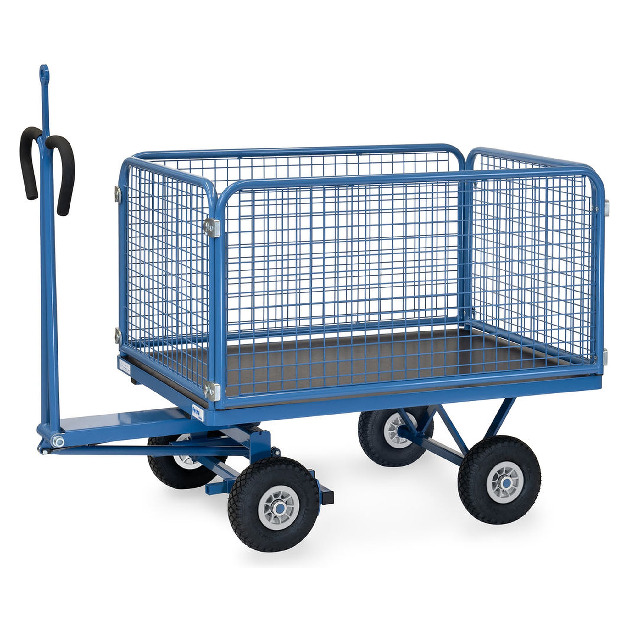 Chariot plateau parois grillagées 1135x795 mm, charge 450 kg avec anneau de traction - Fetra 6433PZ