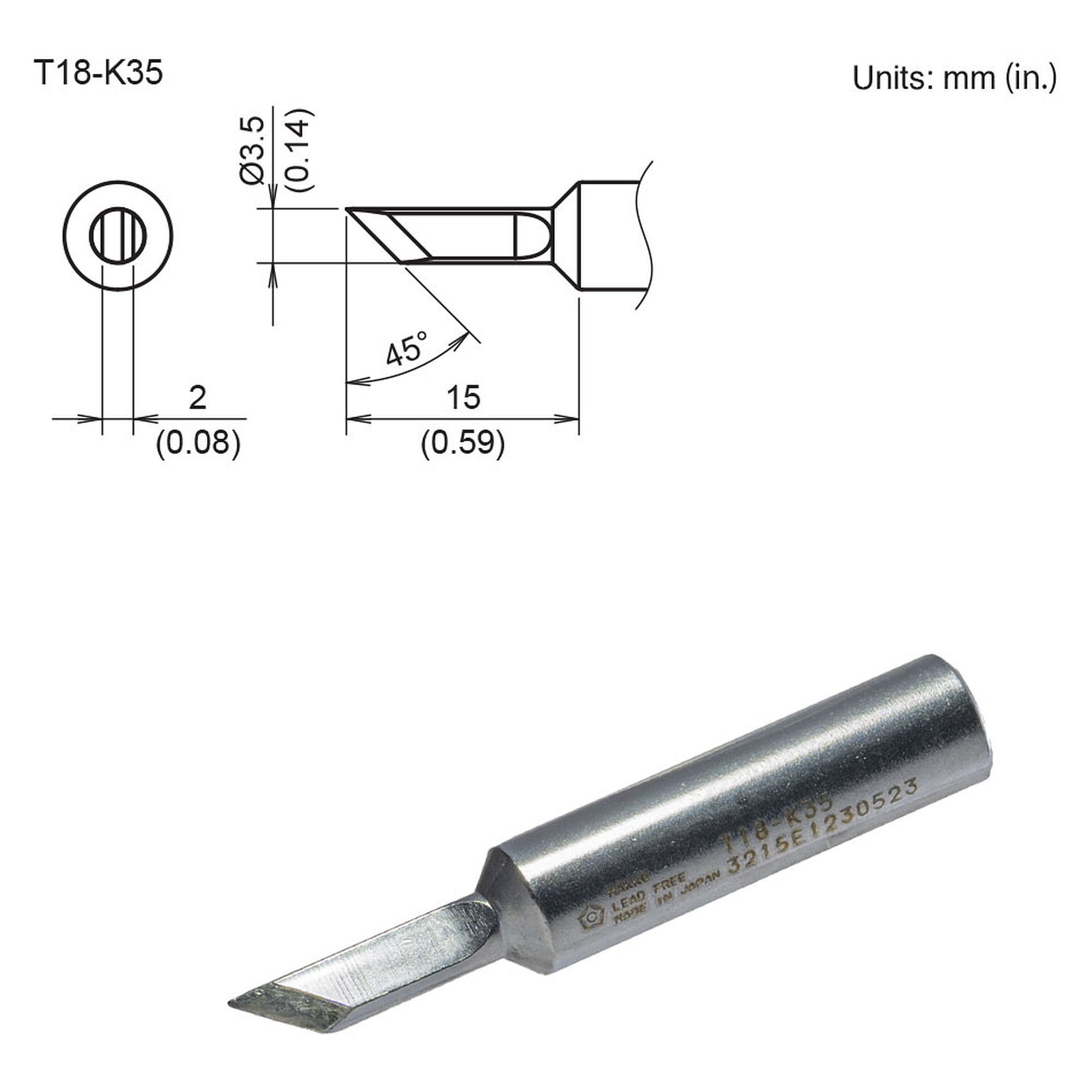 Soldering Tip 3.5K Chisel - Hakko T18-K35