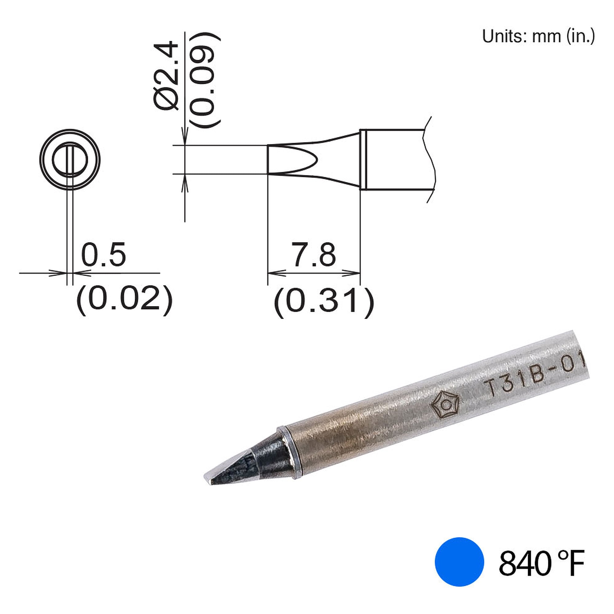 Soldering Tip Chisel 2.4mm 450°C - Hakko T31B-01D24