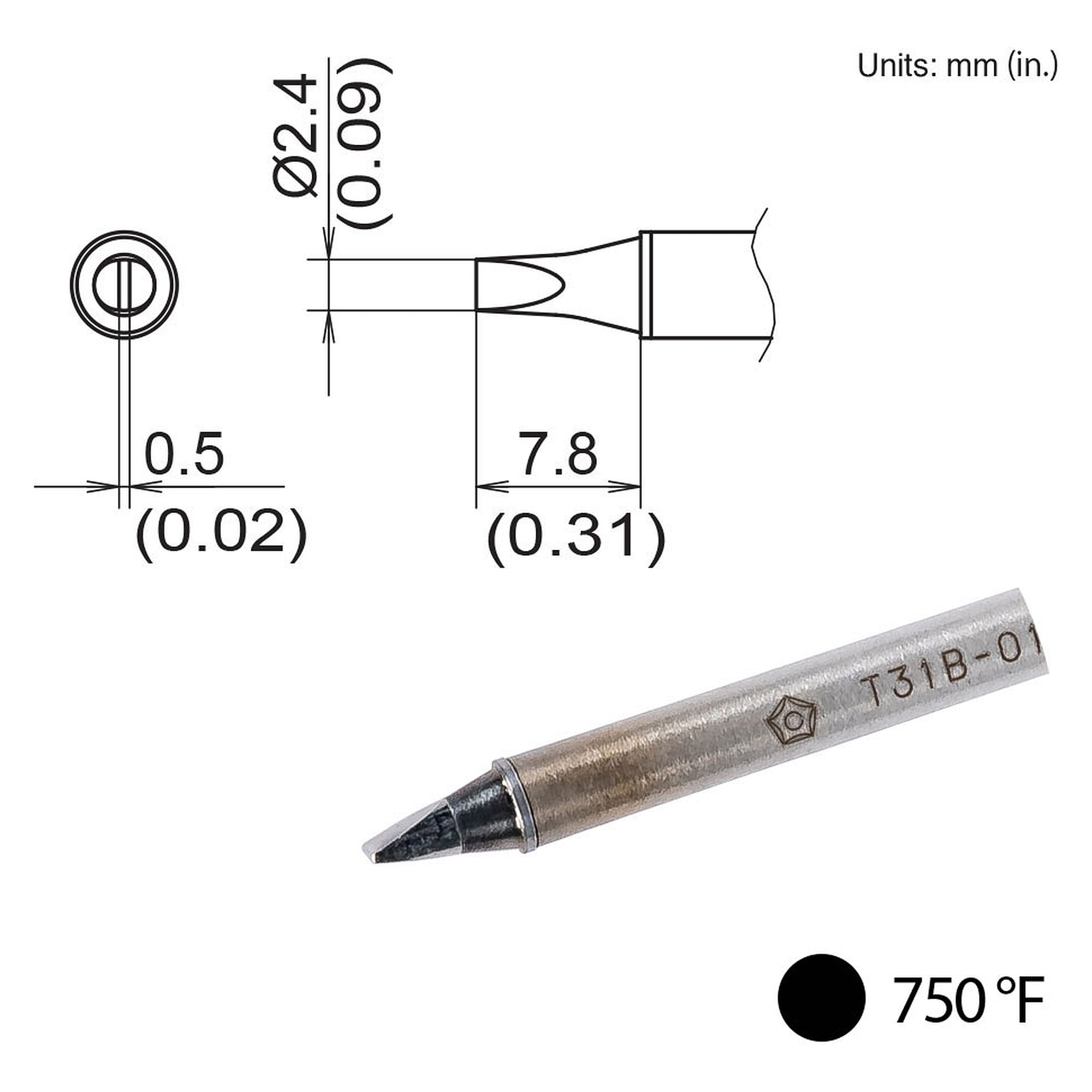 Lötspitze Meißelform 2.4mm 400°C - Hakko T31B-02D24