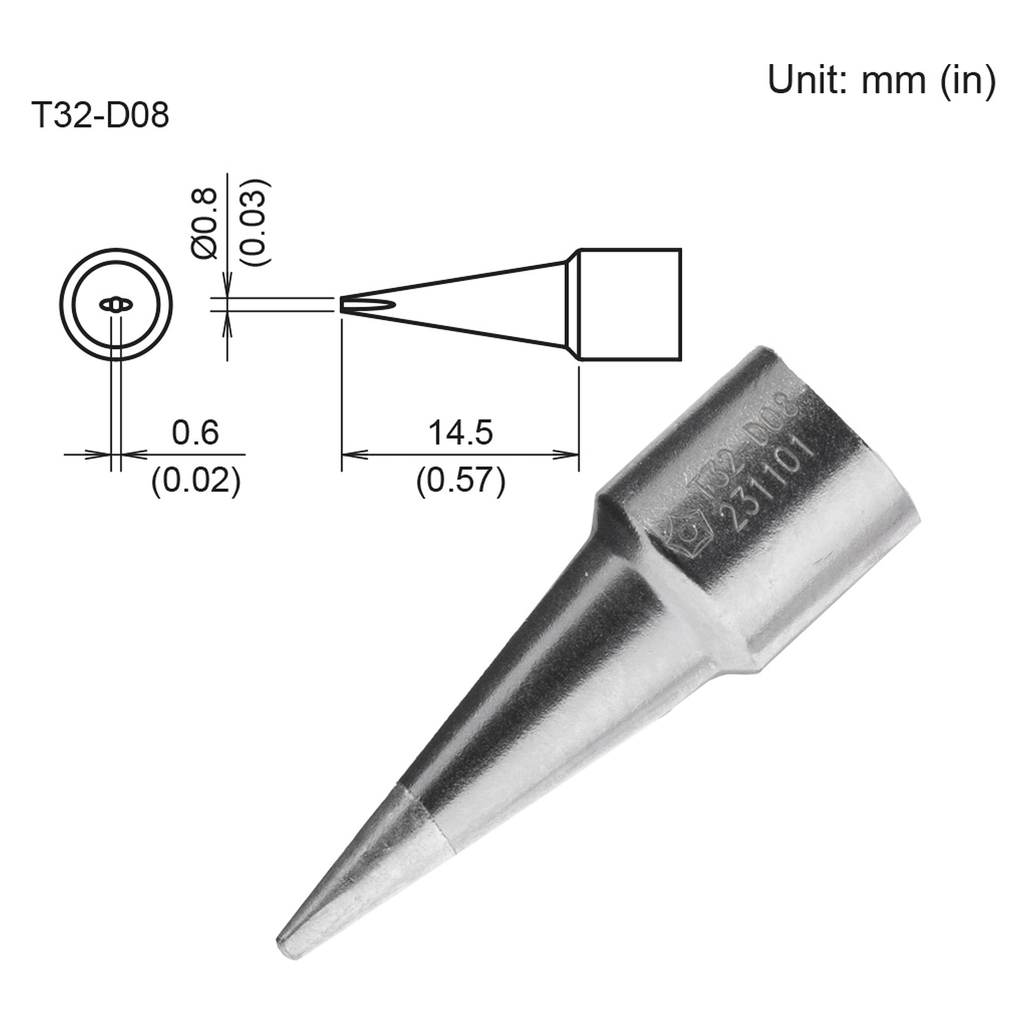 Lötspitze 0,8 mm Format D – Hakko T32-D08