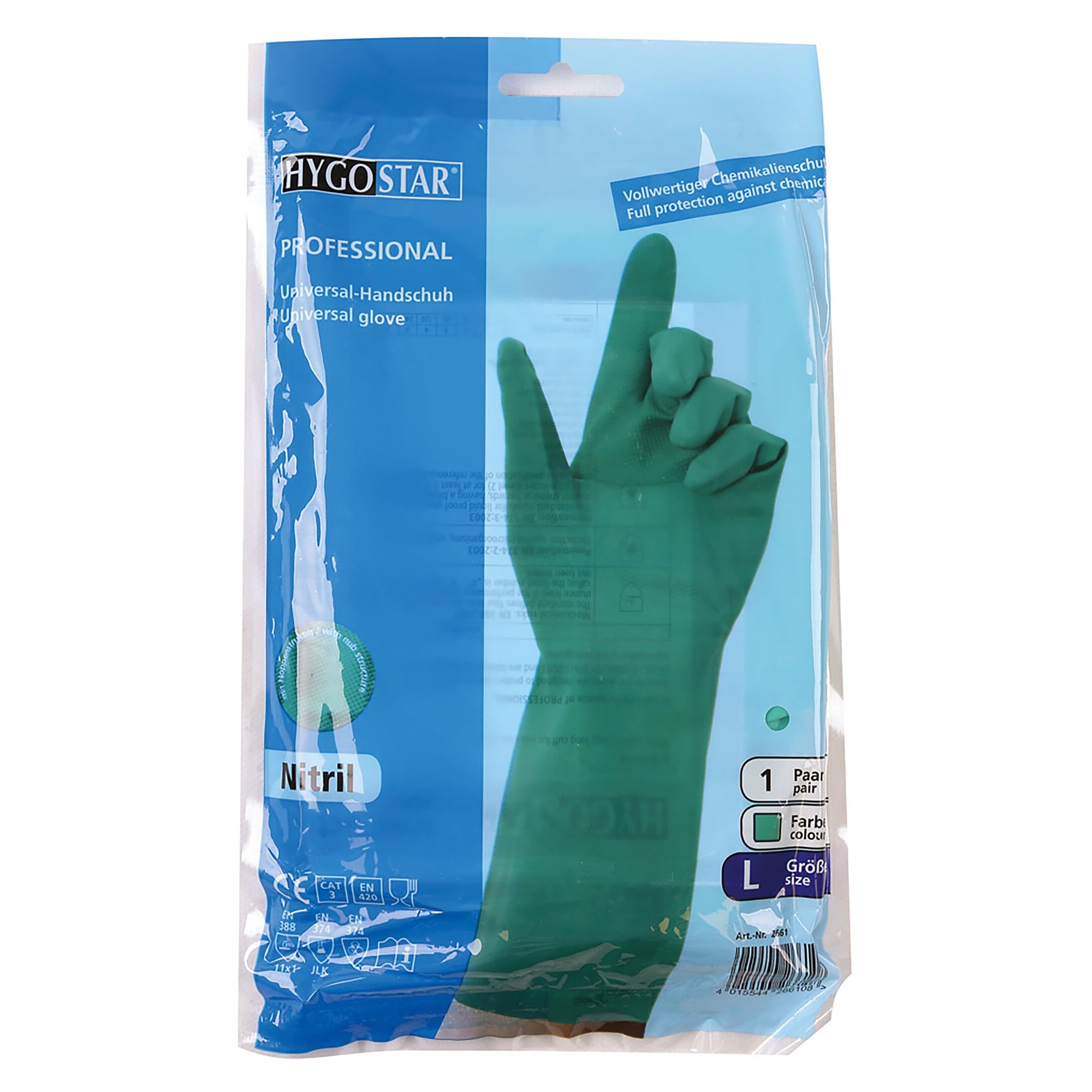 Nitrile chemical protection glove PROFESSIONAL, 34 cm, 0.4 mm, cotton flocked, green - Franz Mensch 2660