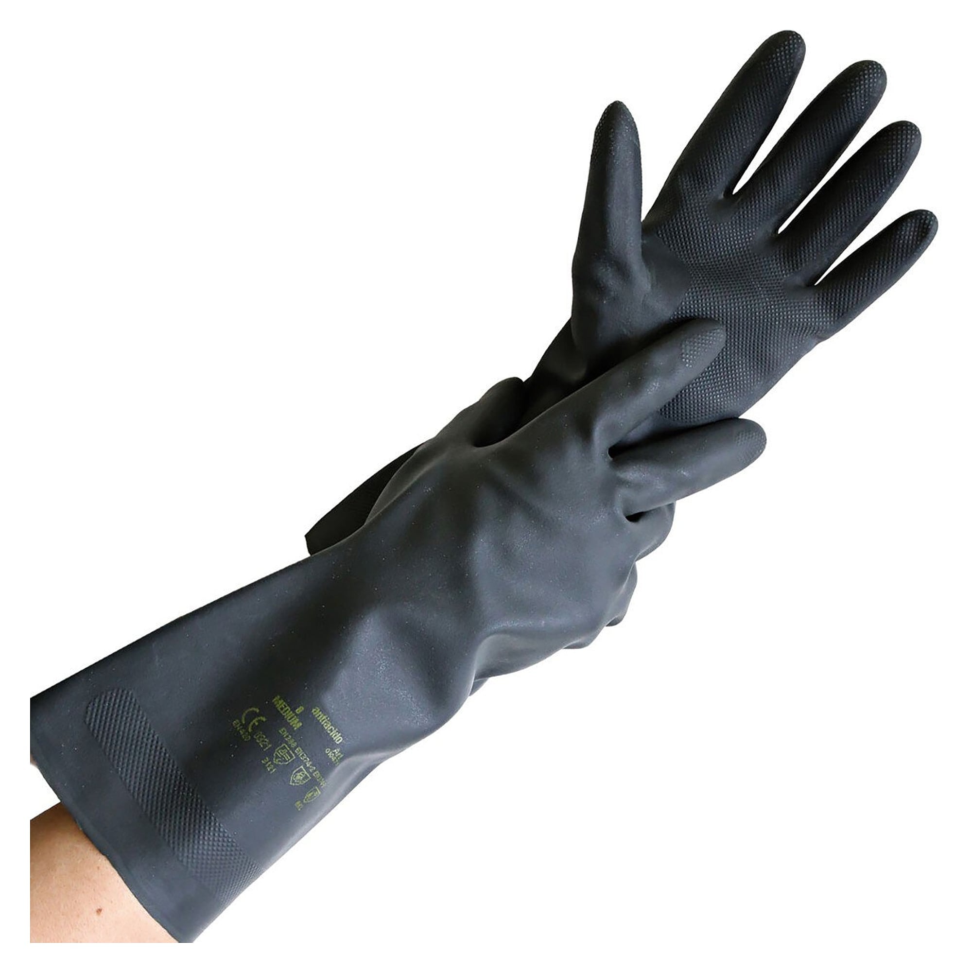 Chemikalienschutzhandschuhe Antiacido, Latex-Neopren, 33 cm, 0,7 mm, Kat. III, schwarz - Franz Mensch Hygostar-25004