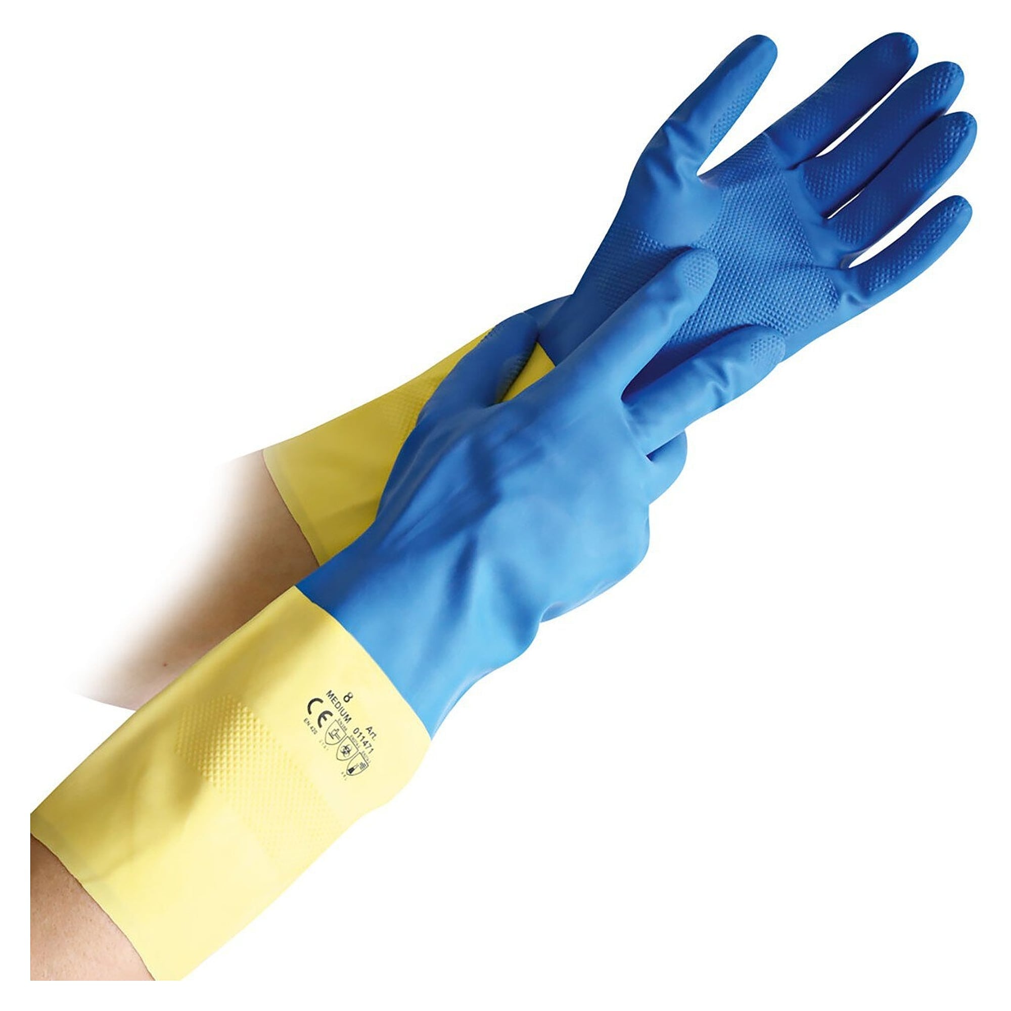 Chemical protective gloves Dualprene, neoprene over natural latex, 33 cm, blue/yellow - Franz Mensch Hygostar-25014