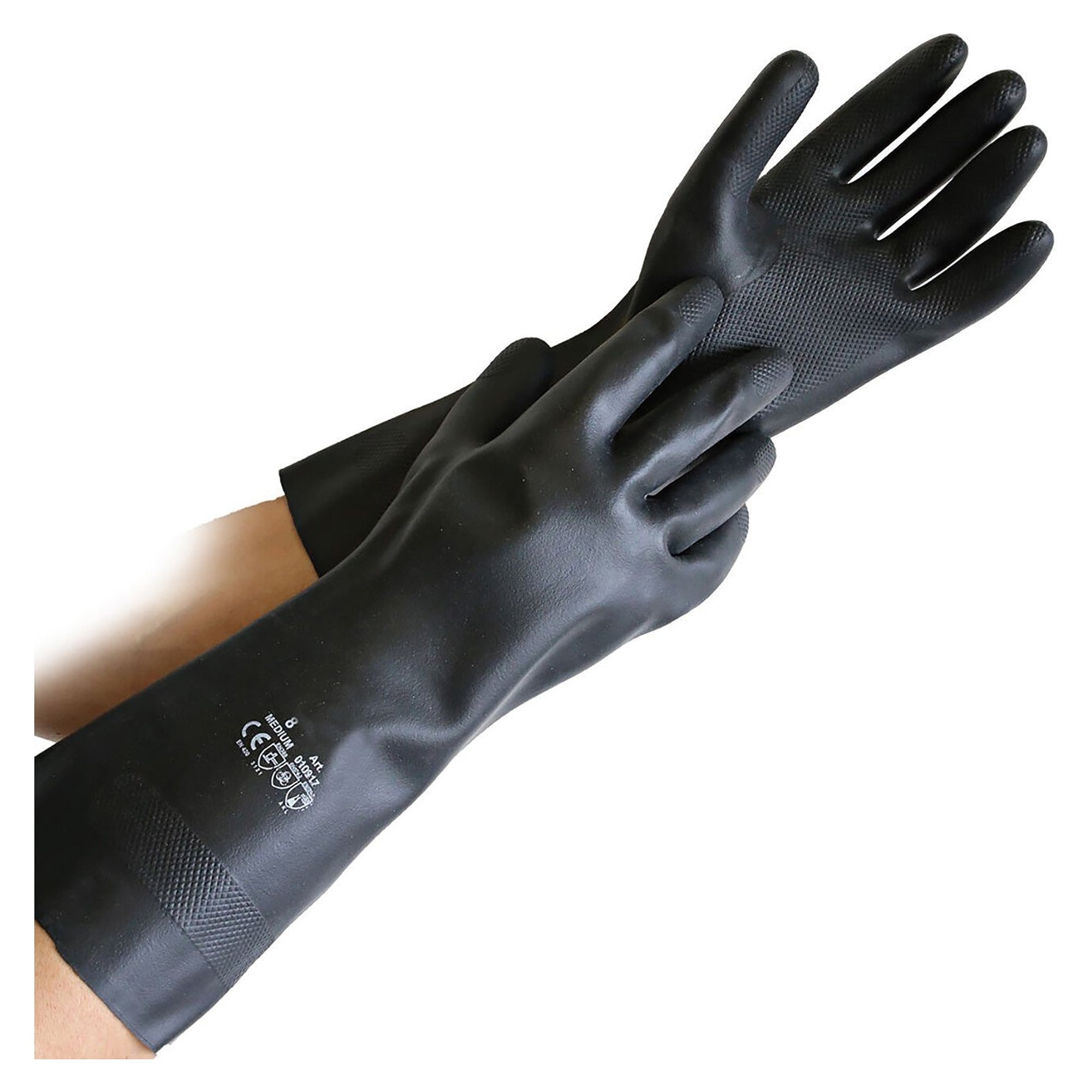 Chemical protective gloves Chemo, double latex-dipped, 33 cm, 0.7 mm, black - Franz Mensch Hygostar-25902