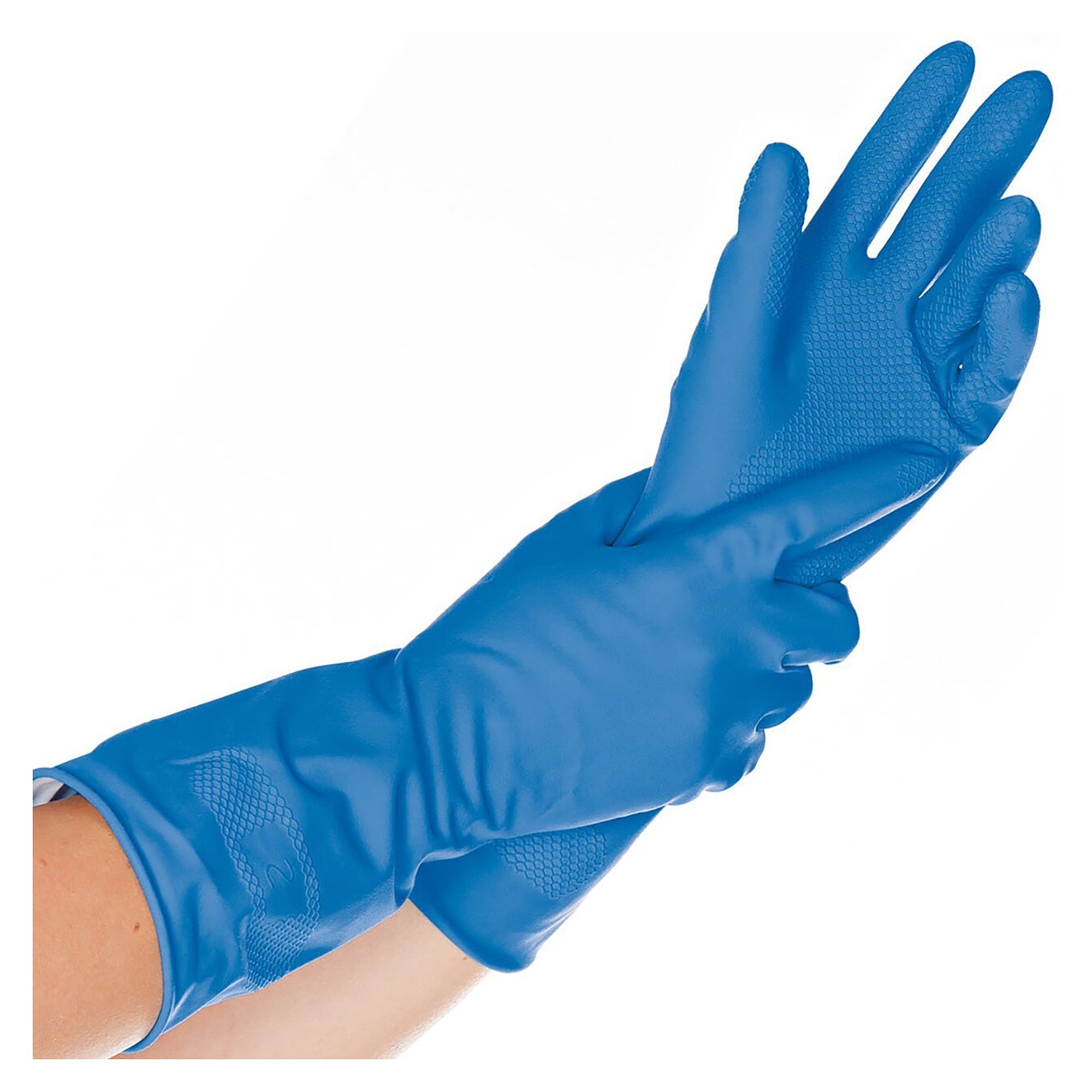 Haushalts- und Reinigungshandschuh BETTINA, Latex, baumwollbeflockt, 30 cm, blau - Franz Mensch Hygostar-25906