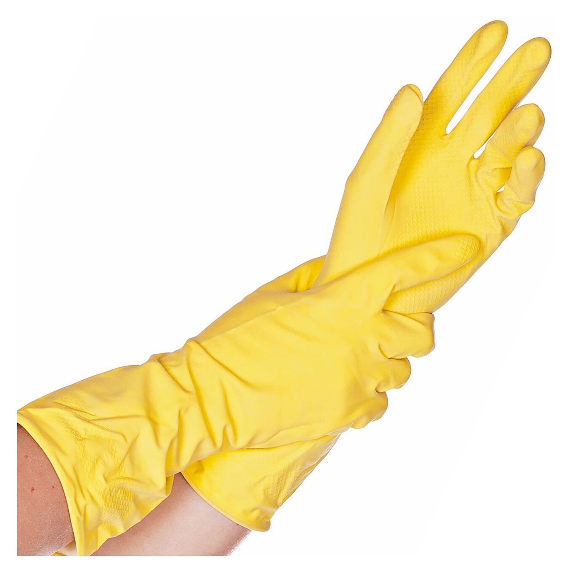 Haushalts- und Reinigungshandschuh BETTINA, Latex, baumwollbeflockt, 30 cm, gelb - Franz Mensch Hygostar-25908