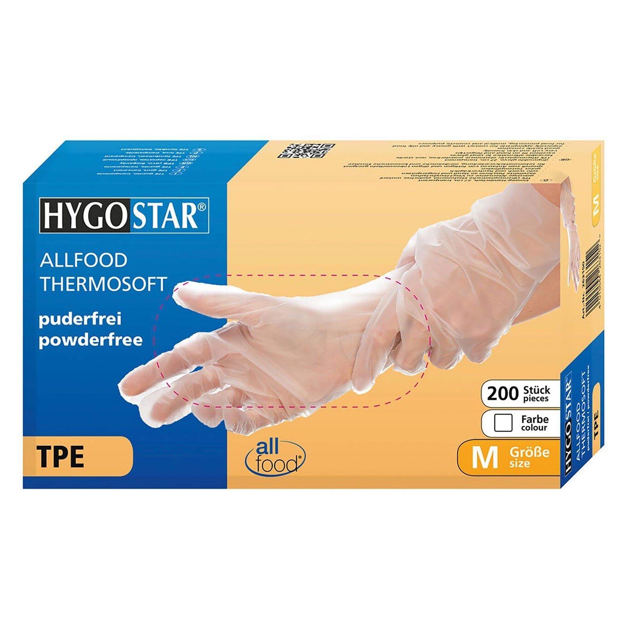 TPE-Einweghandschuhe Allfood Thermosoft, puderfrei, für fettige Lebensmittel, transparent - Franz Mensch Hygostar-263100