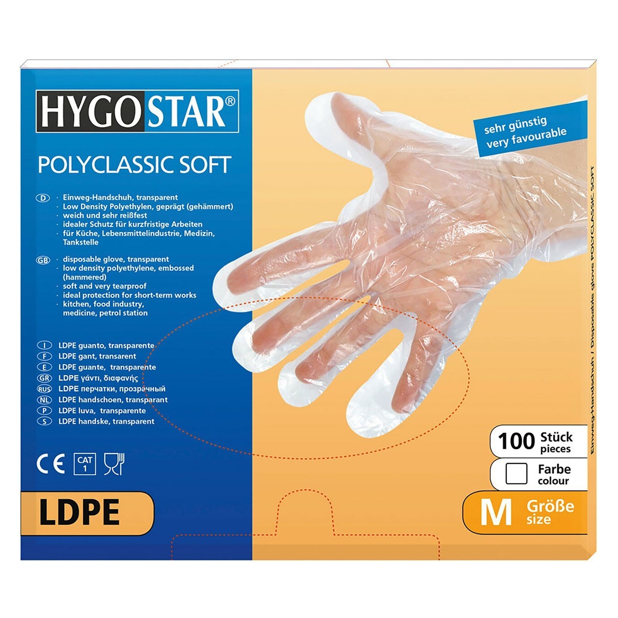 LDPE-Einweghandschuhe Polyclassic Soft, geprägt, 29 cm, transparent, für kurze Arbeiten - Franz Mensch Hygostar-263206
