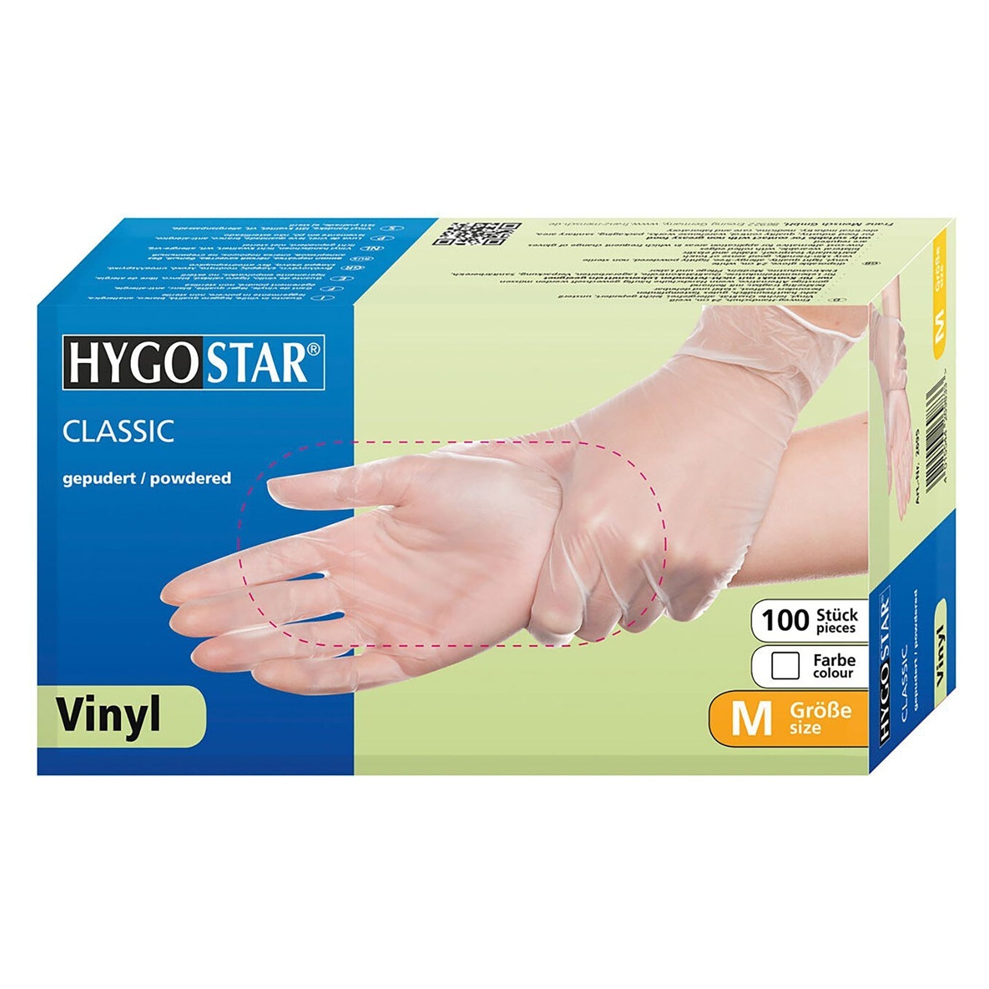 Vinyl-Einweghandschuhe Classic, gepudert, leichte Qualität, 24 cm, weiß - Franz Mensch Hygostar-2690