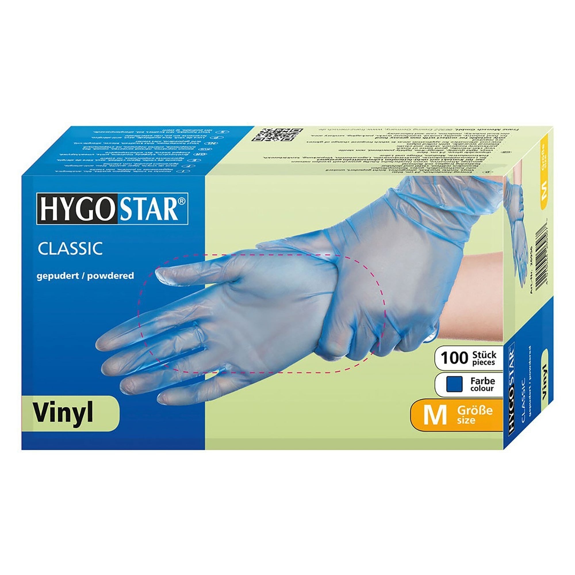 Vinyl-Einweghandschuhe Classic, gepudert, leichte Qualität, 24 cm, blau - Franz Mensch Hygostar-26906
