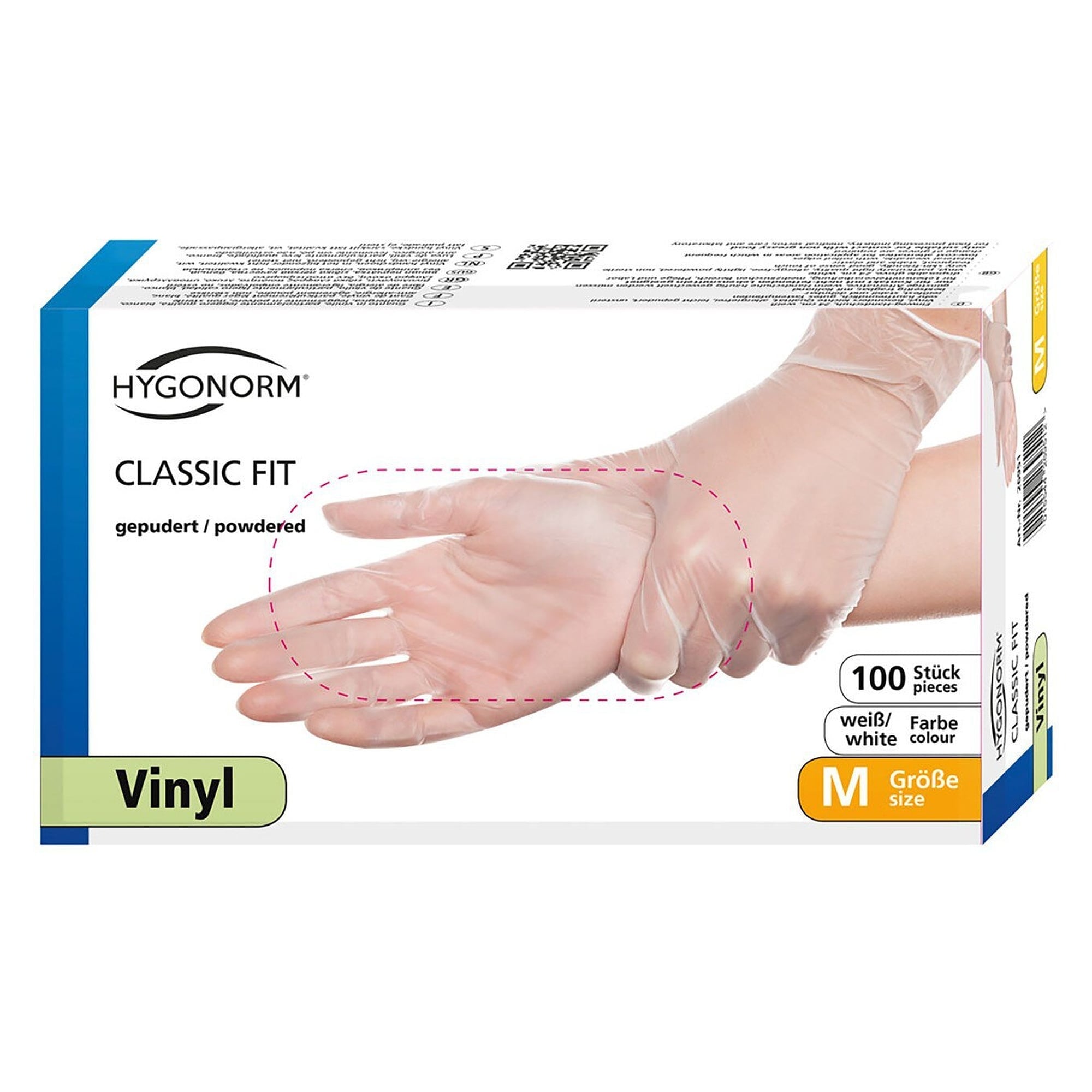 Vinyl-Einweghandschuhe Classic Fit, gepudert, besonders leichte Qualität, 24 cm, weiß - Franz Mensch Hygonorm-26911
