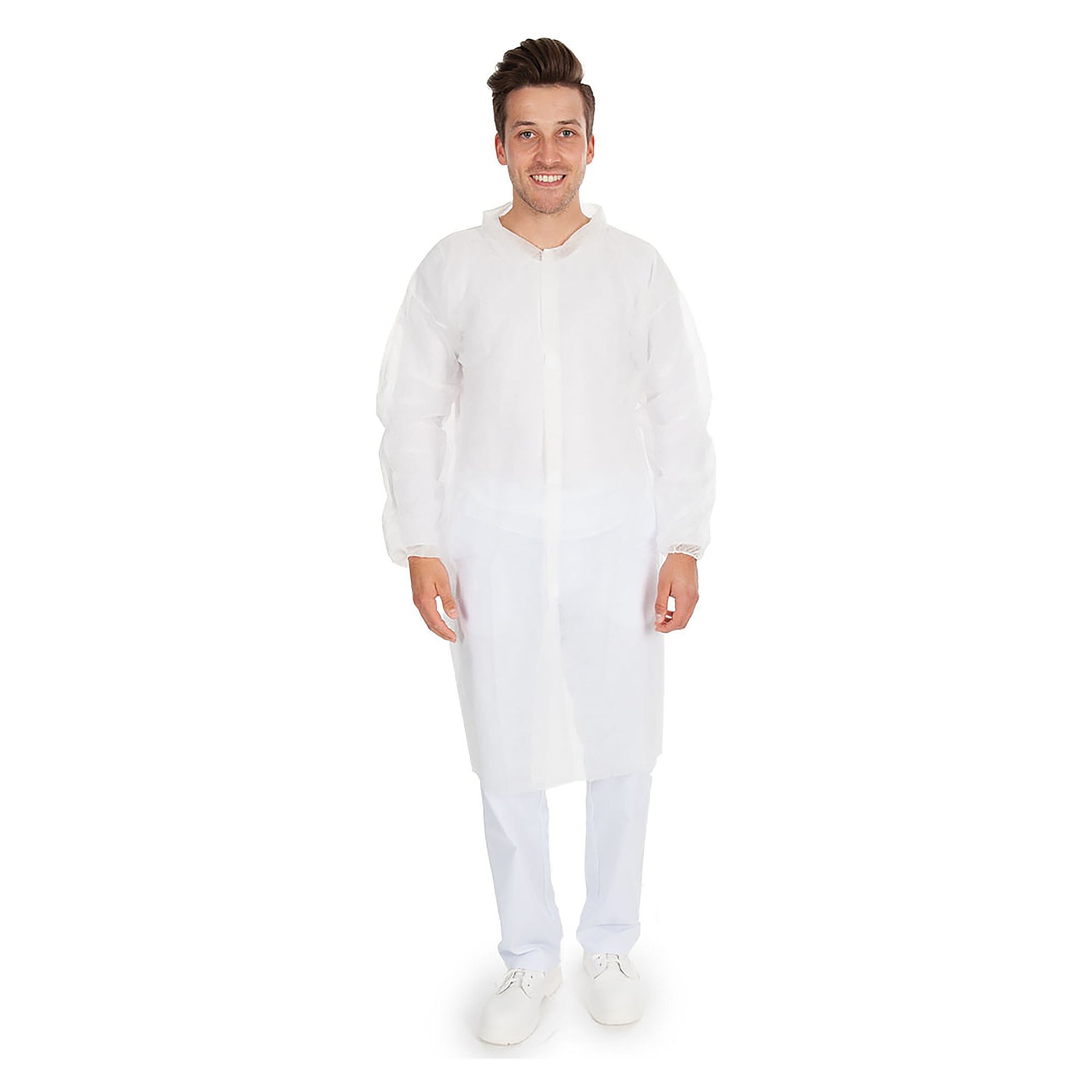 Besucherkittel ECO aus PP-Vlies 30 g/m², Klettverschluss, Hemdkragen, weiß - Franz Mensch Hygobase-274039