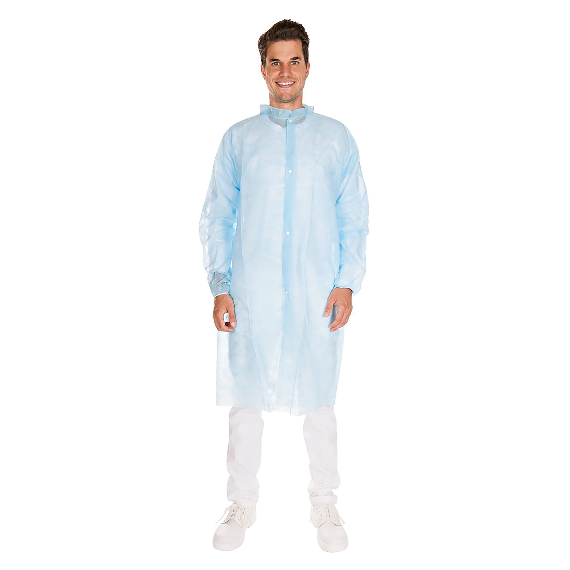 Blouse visiteur jetable Light, non-tissé PP 30 g/m², pressions, HACCP, bleue - Franz Mensch Hygonorm-27406