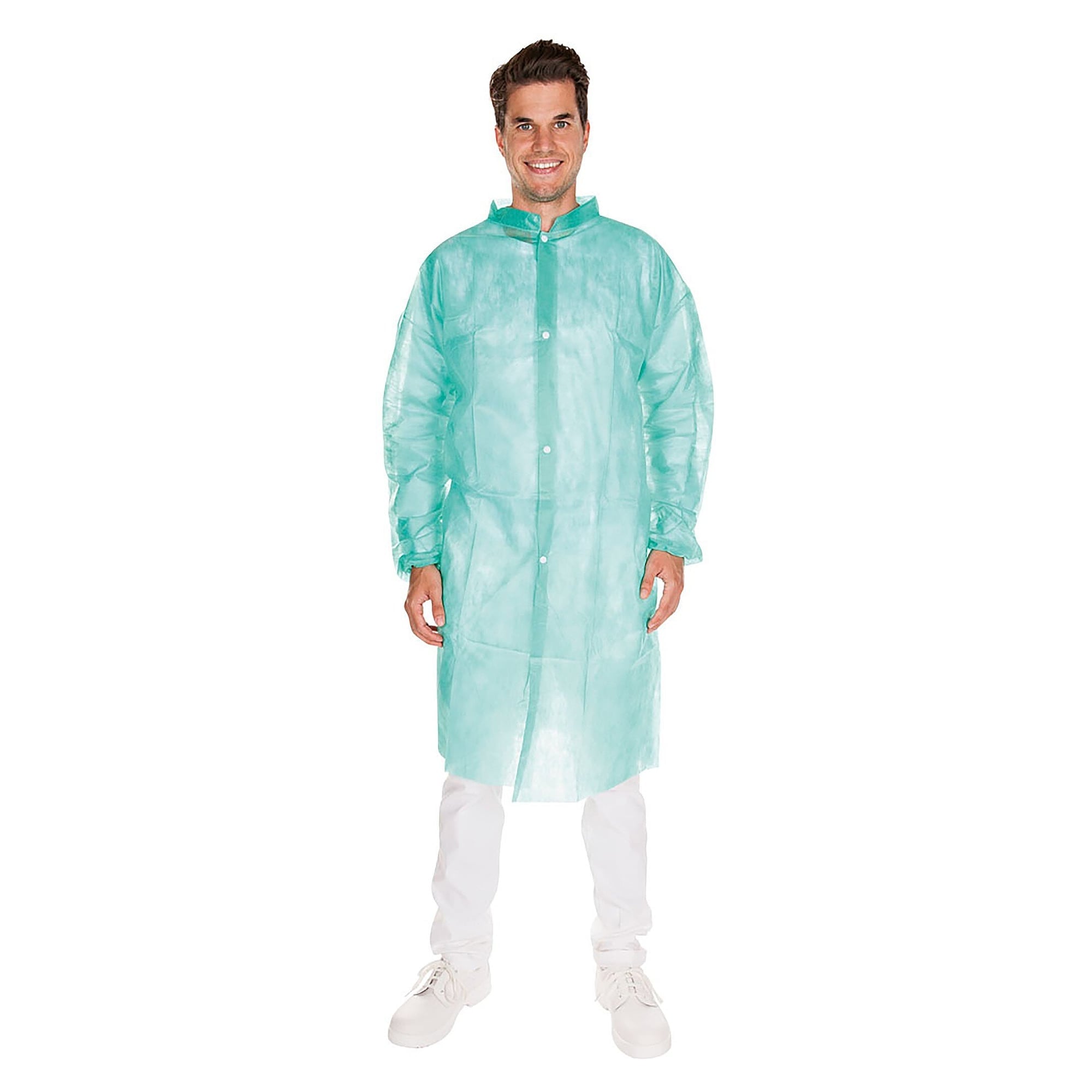 Blouse visiteur jetable Light, non-tissé PP 30 g/m², pressions, HACCP, verte - Franz Mensch Hygonorm-27407